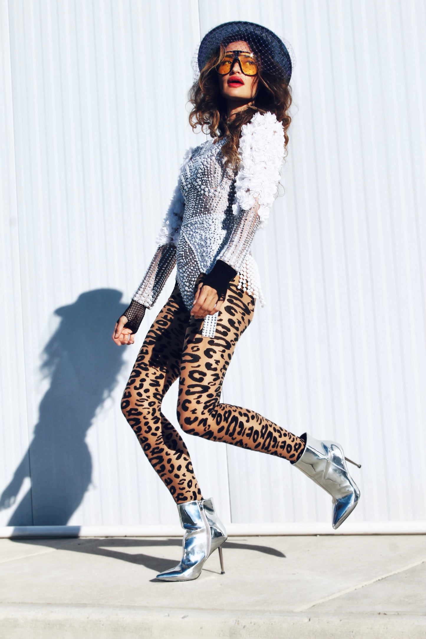 BELIEVER rhinestone + pearl body suit *FOXY FAVE* small >> nude