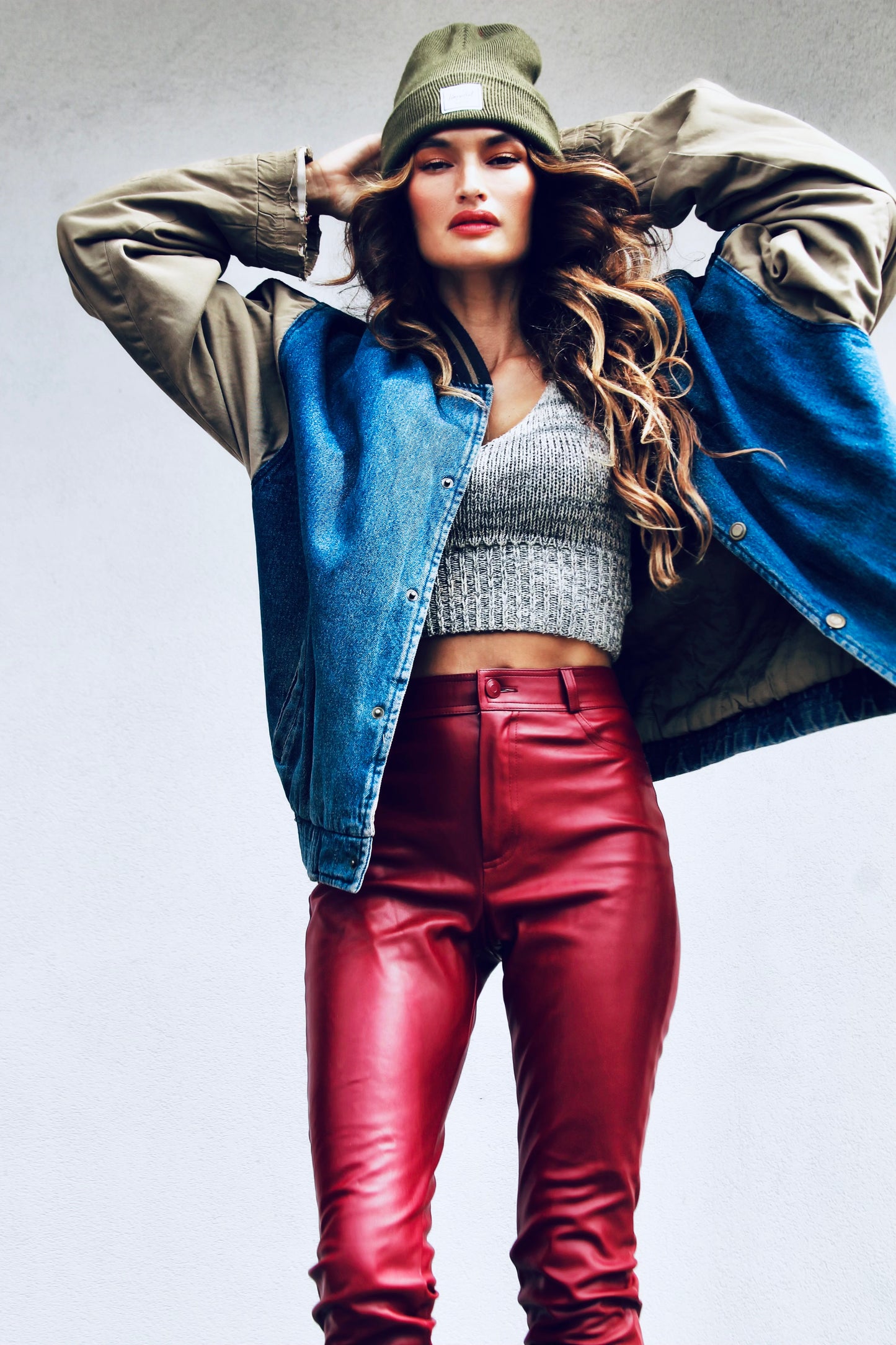 IN IT TO WIN IT stadium bomber + denim jacket, large (fits like a 2XL) *VINTAGE* >> dark wash + olive