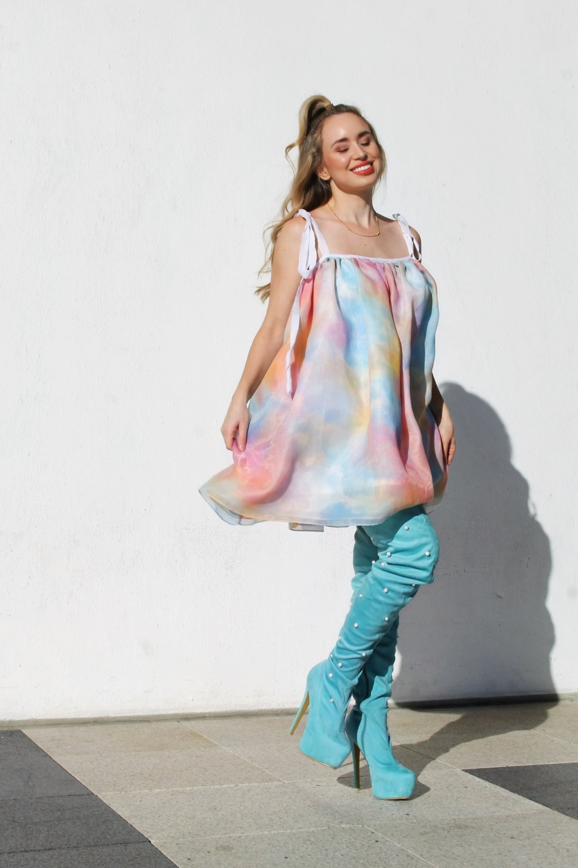 SKY CANDY tie-dye babydoll mini dress, size XL >> cotton candy – Foxy Fable