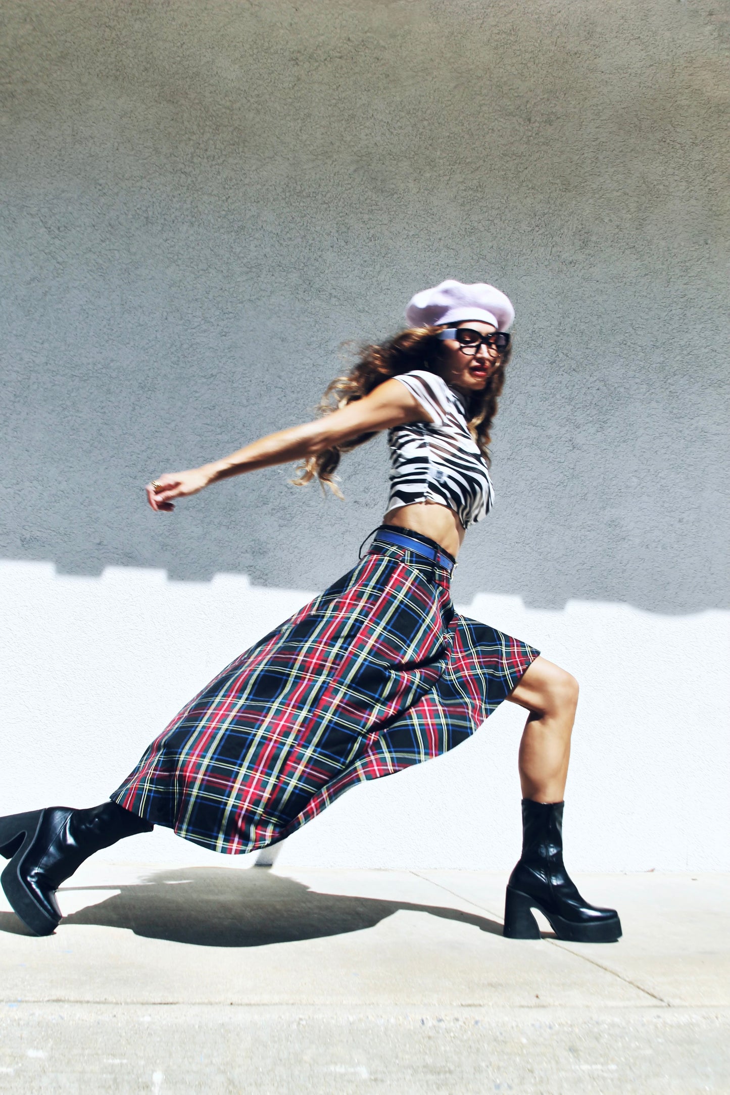 FULL GLAMBITION plaid a-line + midi skirt, small >> plaid