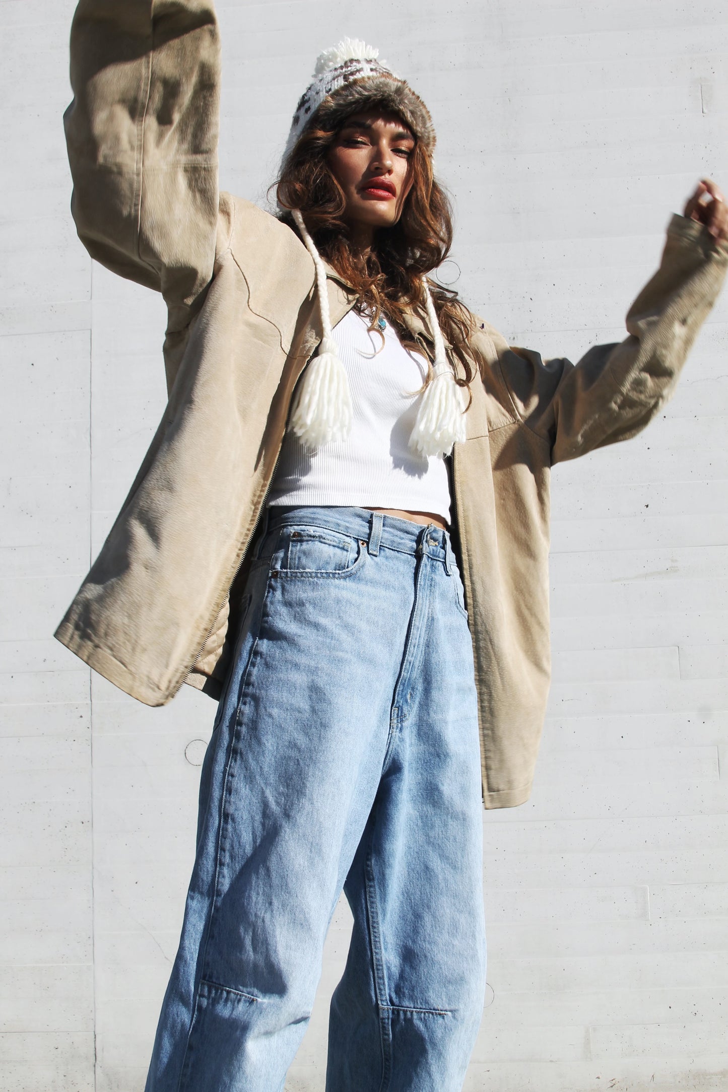 WEST WIND oversized suede farm jacket, XL *100% GENUINE LEATHER + VINTAGE* Junction West >>desert sand