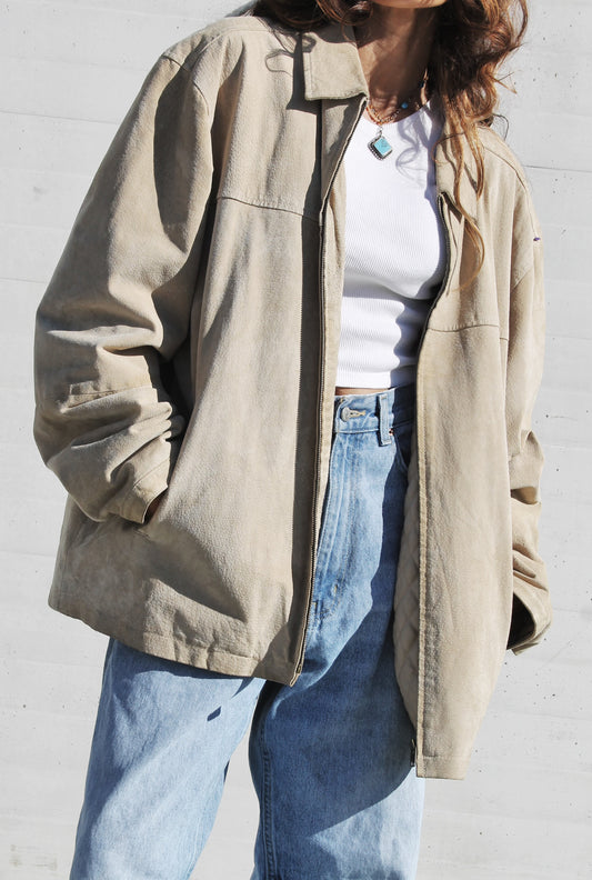 WEST WIND oversized suede farm jacket, XL *100% GENUINE LEATHER + VINTAGE* Junction West >>desert sand