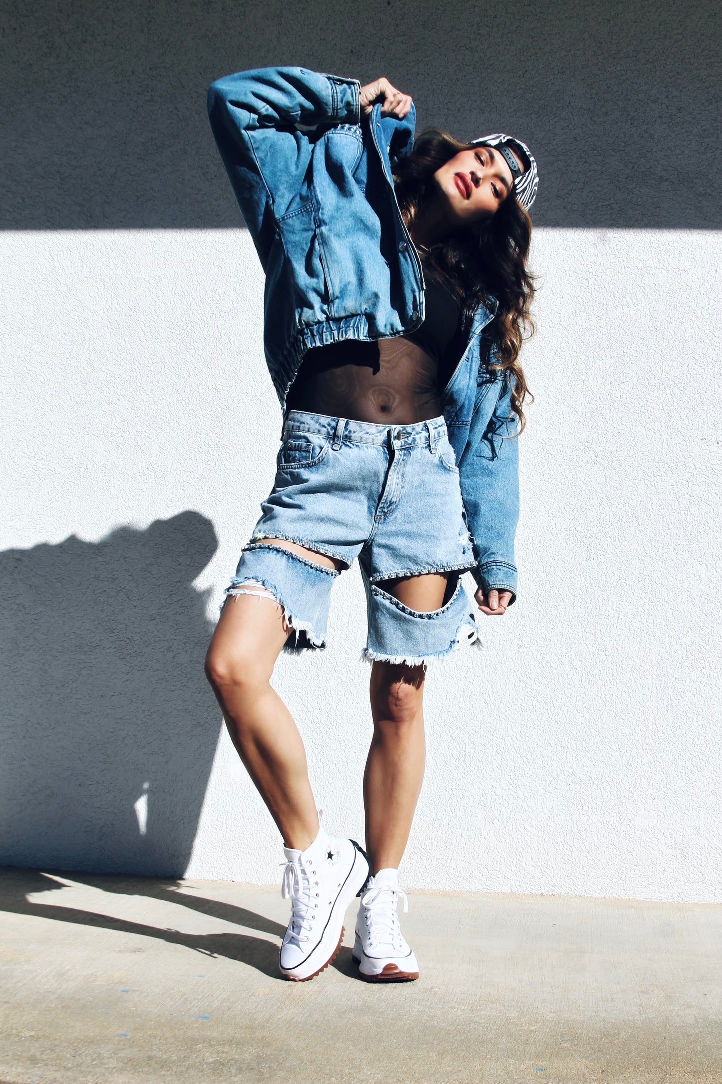 DAREDIVA studded denim bomber,  size small  *VINTAGE*