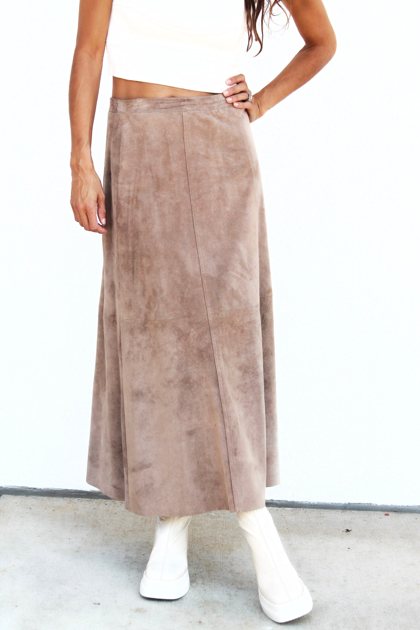 VINTAGE LOVER suede maxi skirt, size 14 *VINTAGE • GENUINE LEATHER*