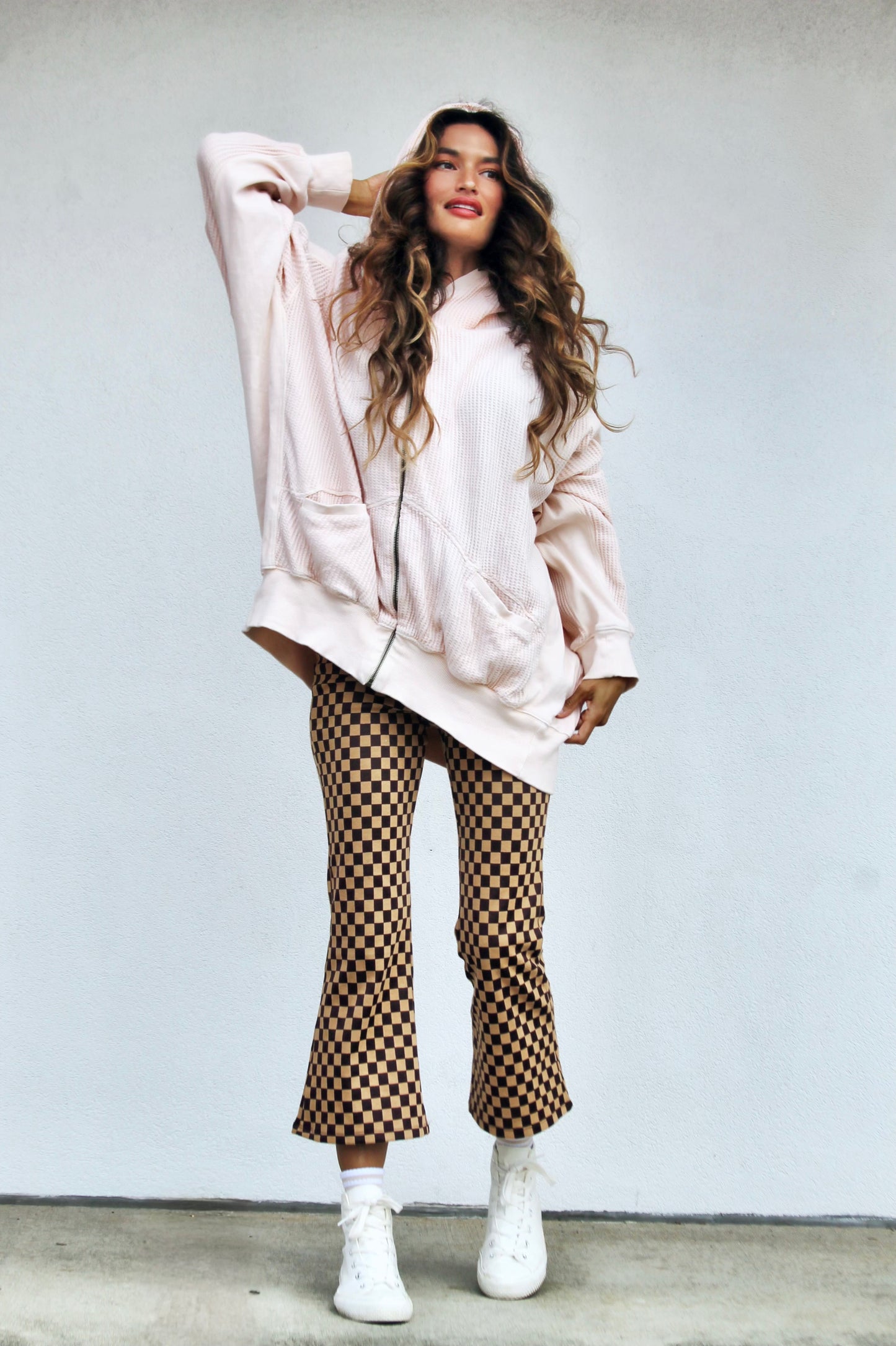 HEART MAKER waffle knit + oversized hoodie, large *FREE PEOPLE*  >> bubble gum pink