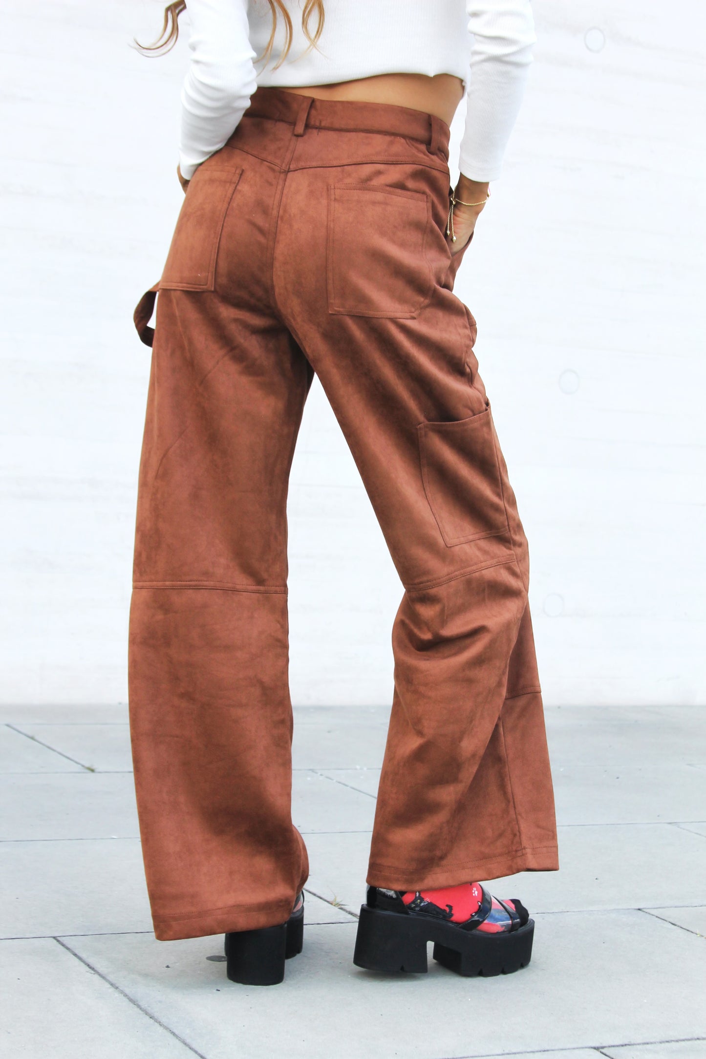 HOTEL LOBBY faux suede cargo pants, medium