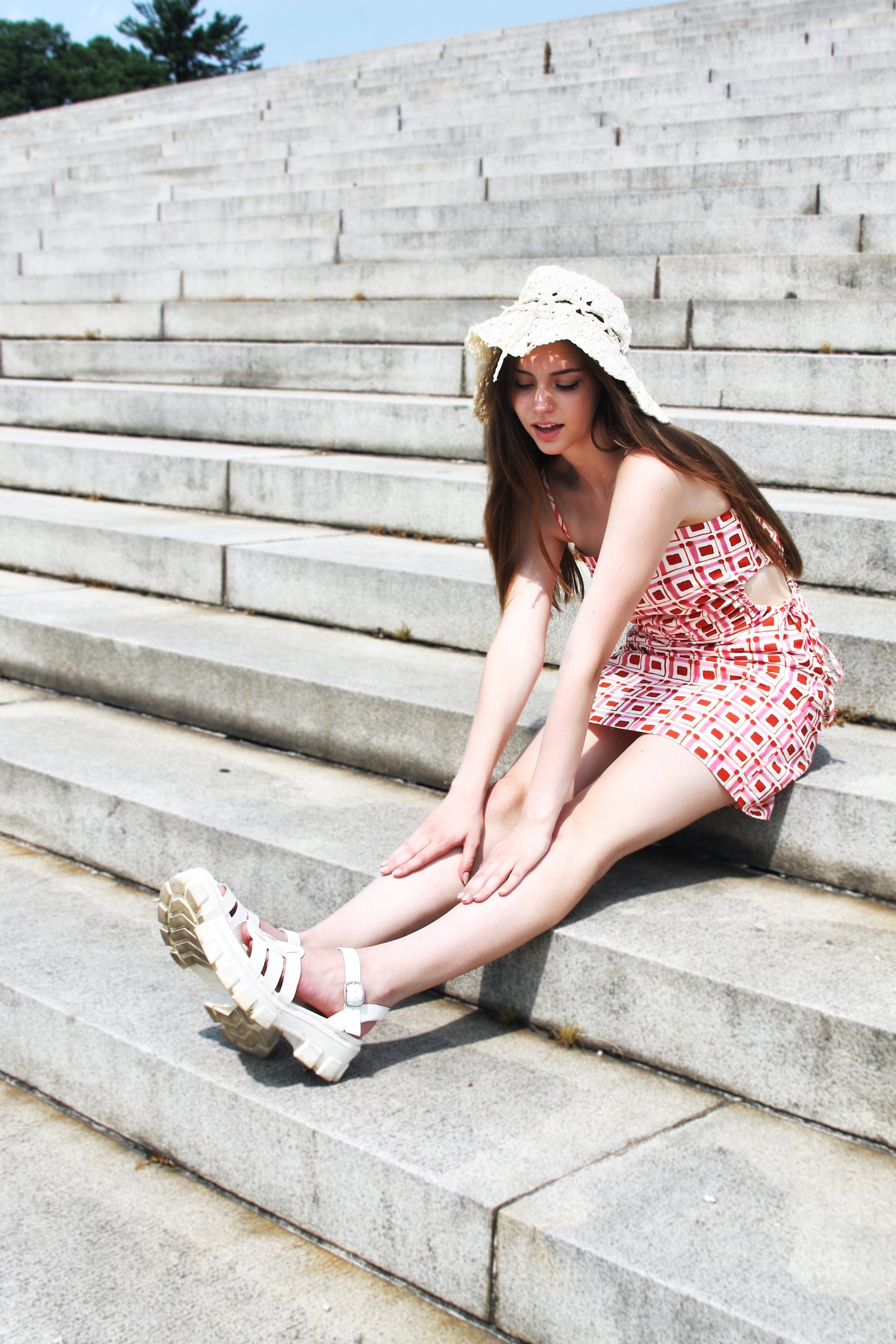 SUMMATIME FINE geometric print + cut-out mini dress, medium