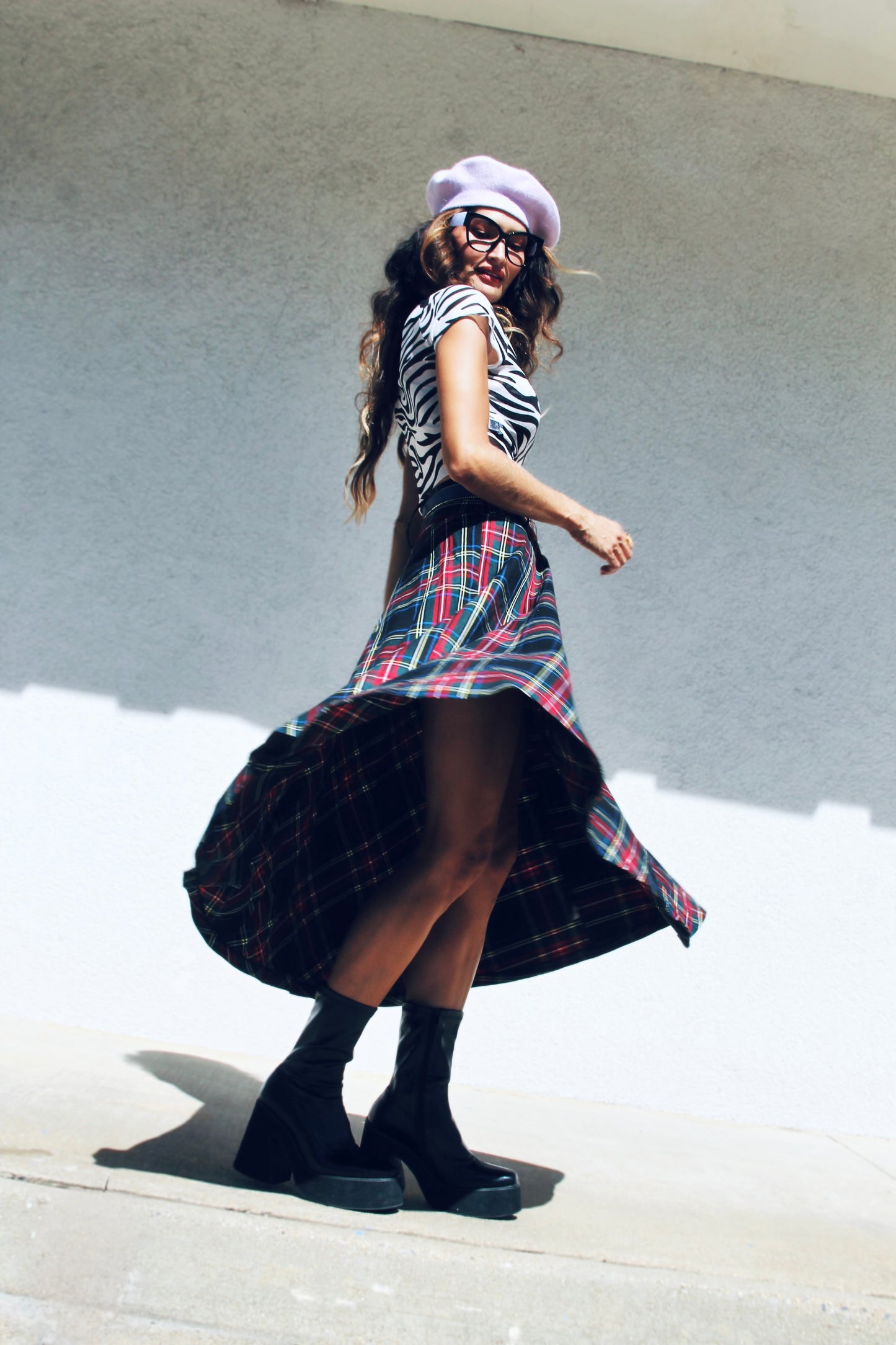 FULL GLAMBITION plaid a-line + midi skirt, small >> plaid