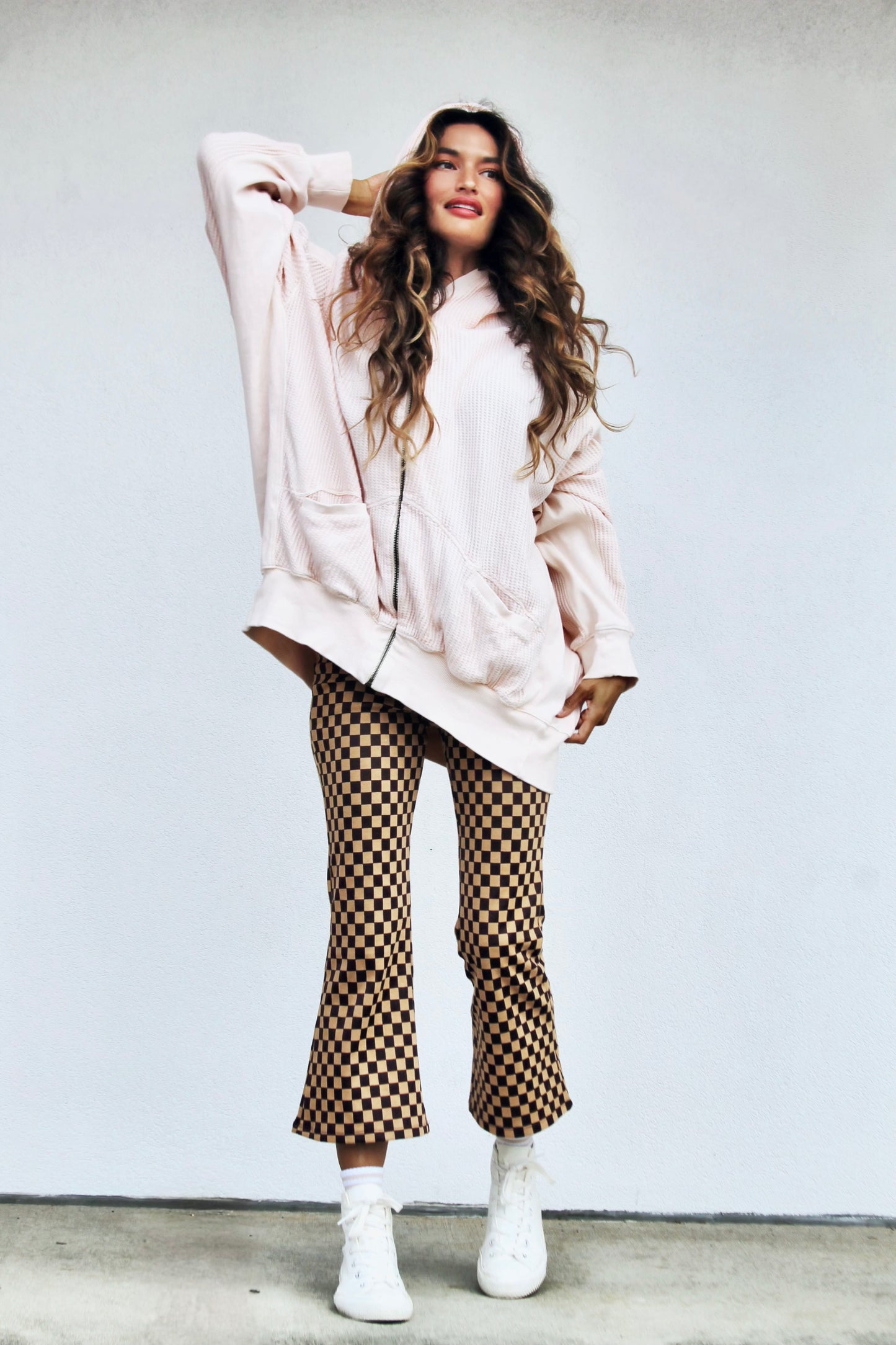 HEART MAKER waffle knit + oversized hoodie, large *FREE PEOPLE*  >> bubble gum pink