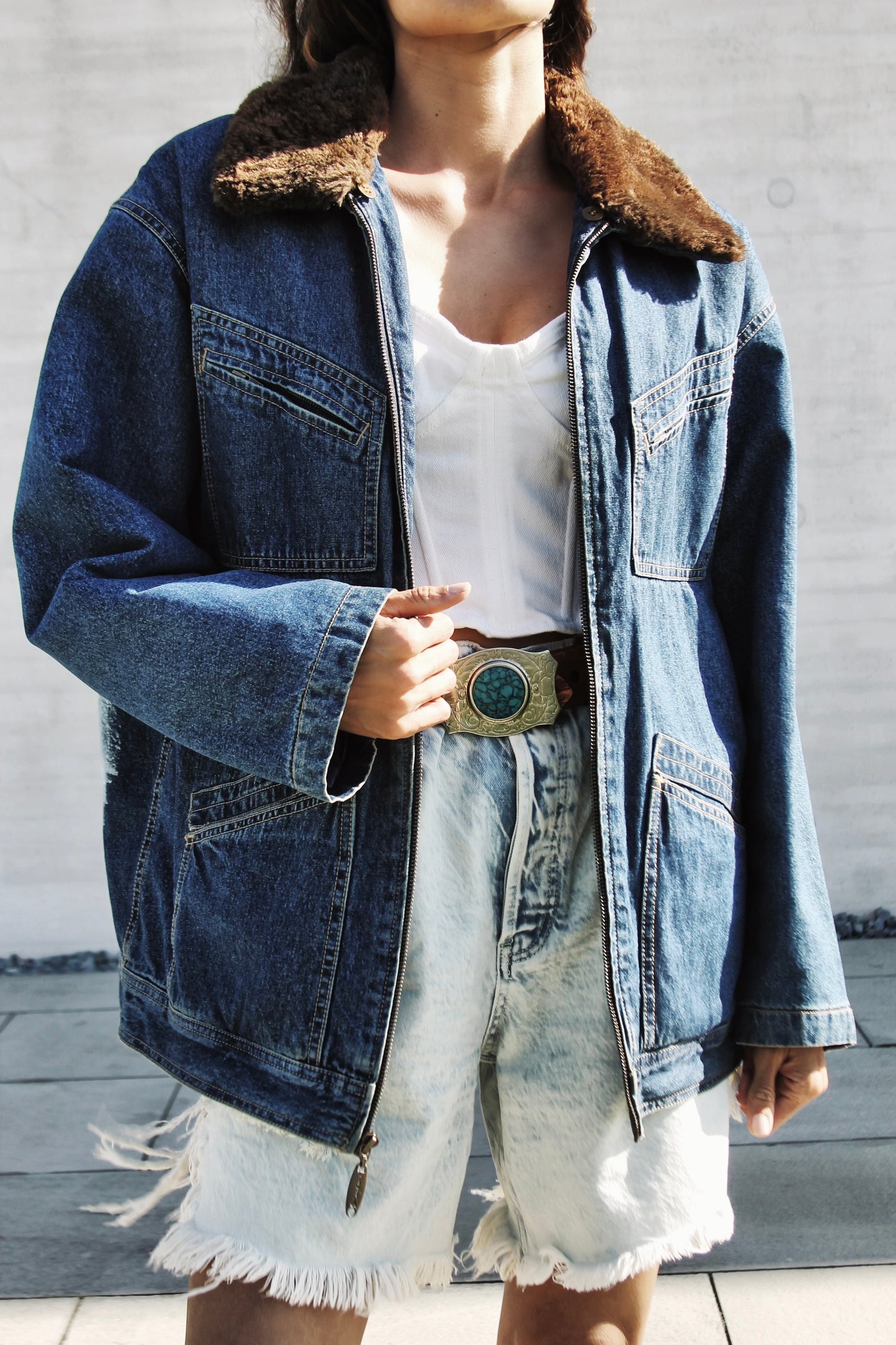 ALWAYS HAD A VISION hand painted denim jacket, men’s medium *FOXY FABLE ORIGINAL + VINTAGE* >> dark wash