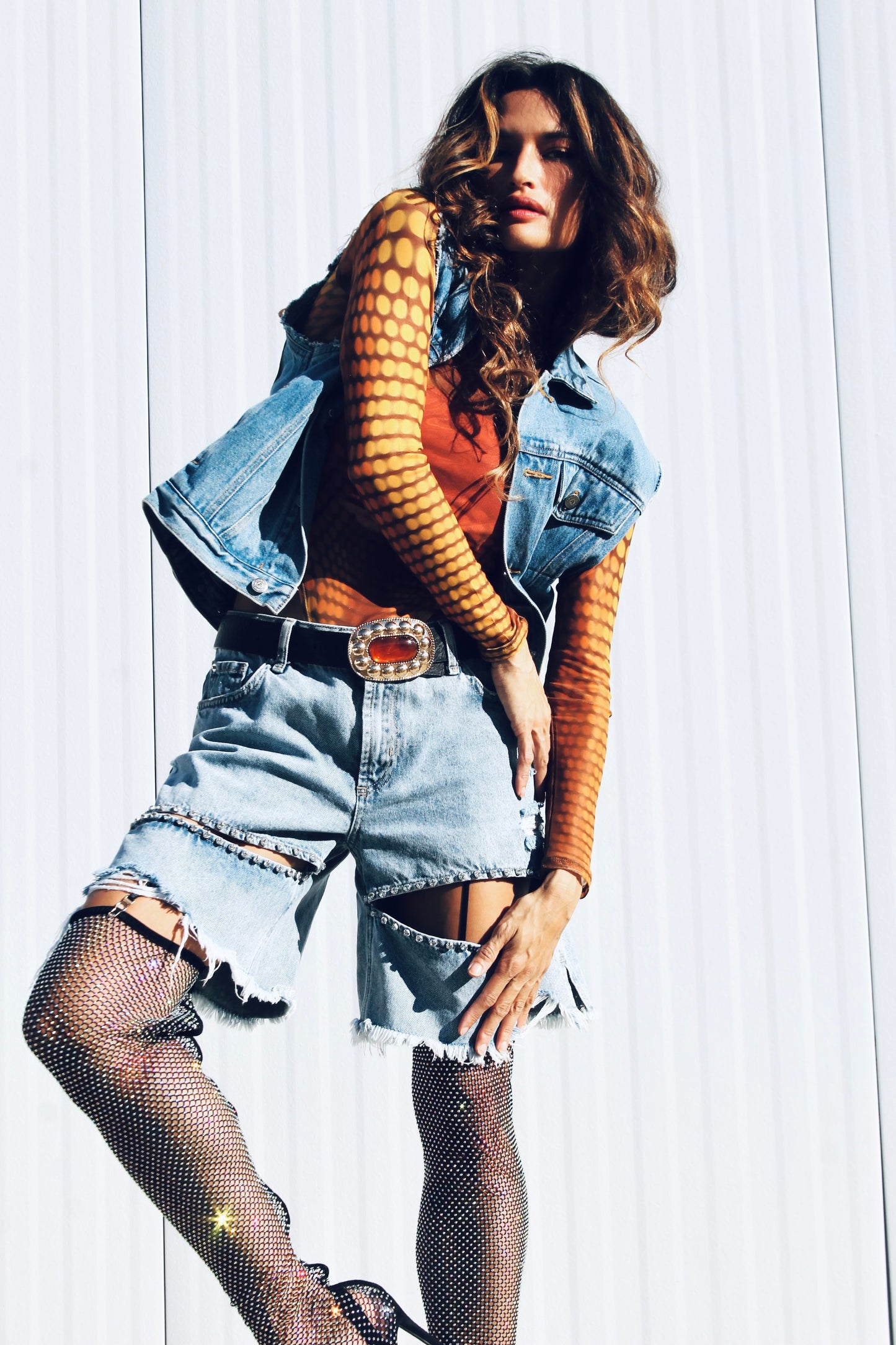 EMPOWER hand painted denim vest, large *FOXY FABLE ORIGINAL + FOXY FAVE + VINTAGE >> medium wash