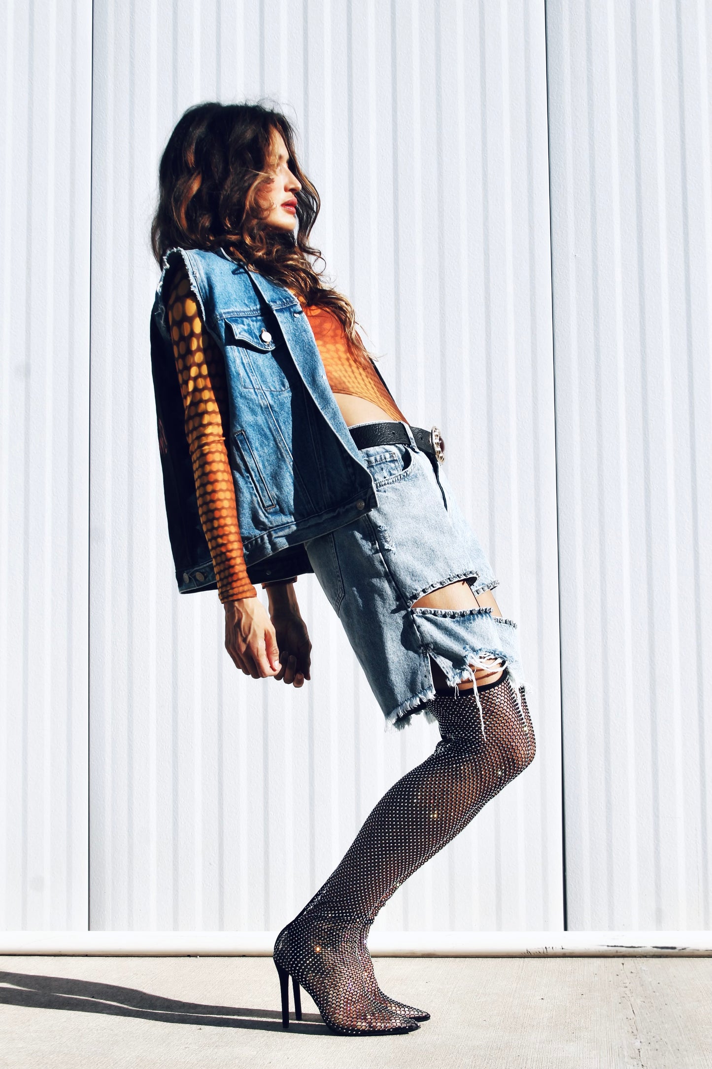 EMPOWER hand painted denim vest, large *FOXY FABLE ORIGINAL + FOXY FAVE + VINTAGE >> medium wash