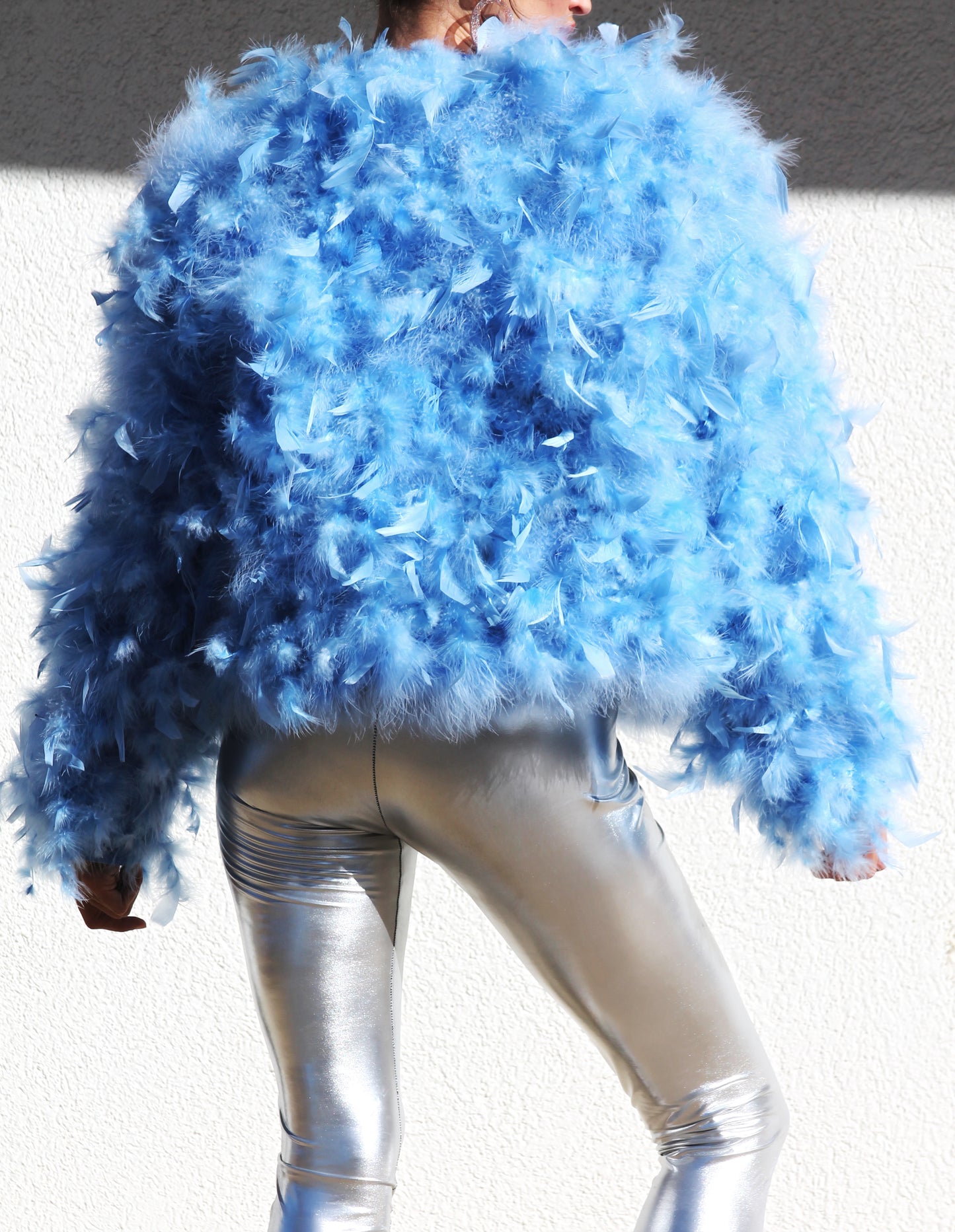 11:11 powder-blue feather coat, medium *GENUINE FEATHERS*