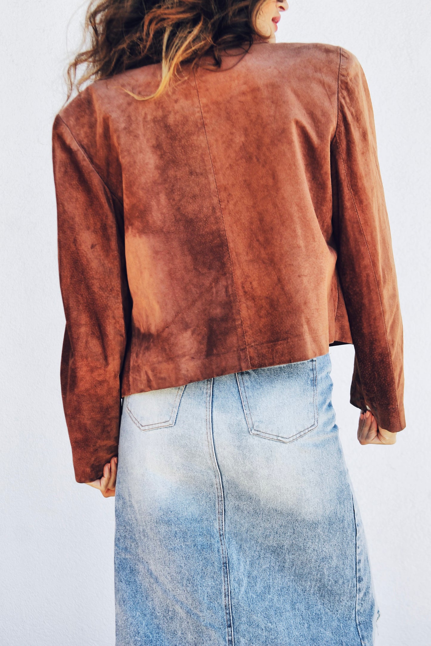 CAFE COWGIRL suede jacket *TRUE VINTAG + 100% GENUINE LEATHER >> chestnut