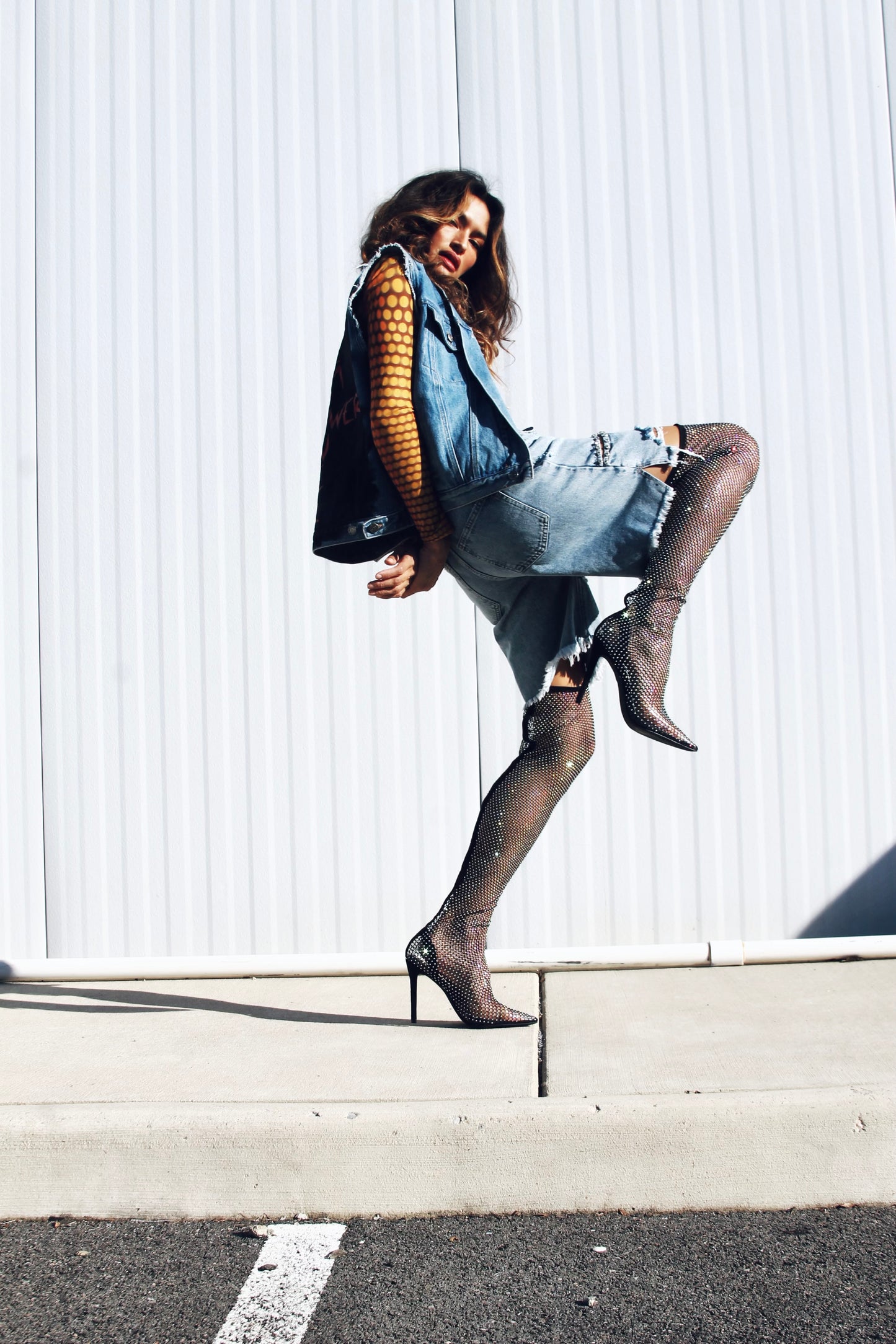 EMPOWER hand painted denim vest, large *FOXY FABLE ORIGINAL + FOXY FAVE + VINTAGE >> medium wash