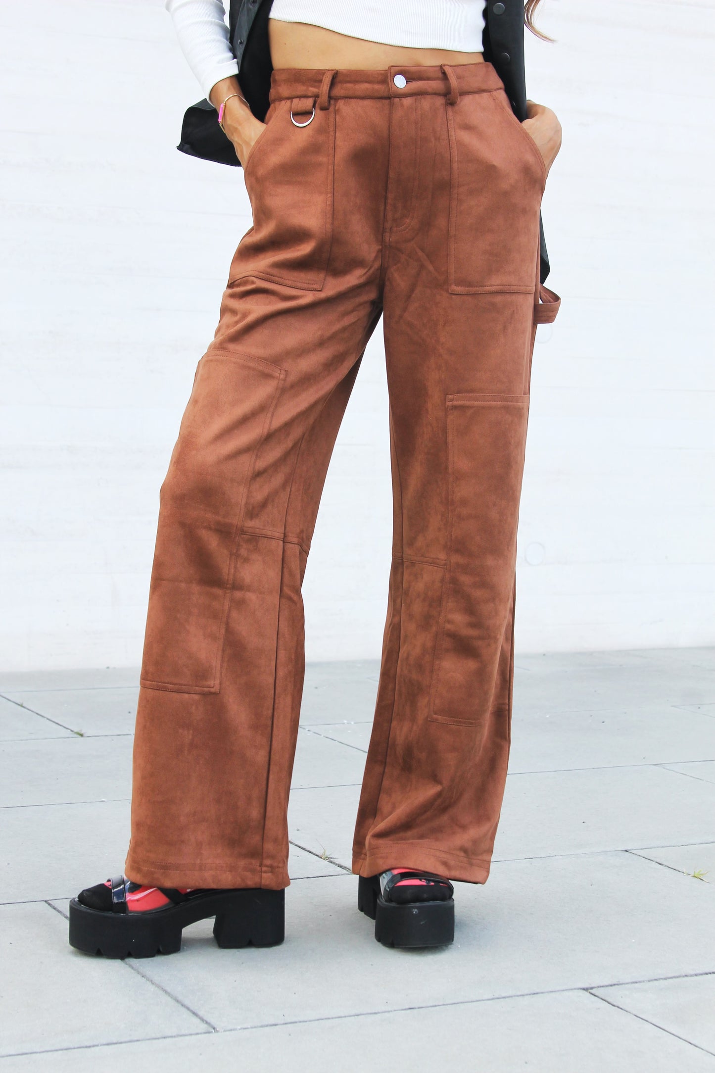 HOTEL LOBBY faux suede cargo pants, medium