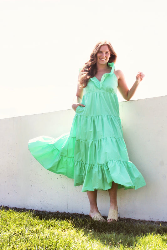 MINT CONDITION ruffle maxi dress w/ pockets size 8 *J. CREW* >> mint green