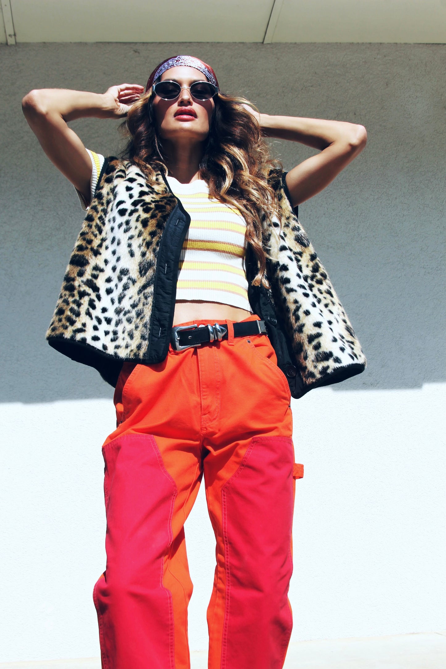 FERAL FELINE faux fur leopard vest, large *FOXY FAVE + ASOS*