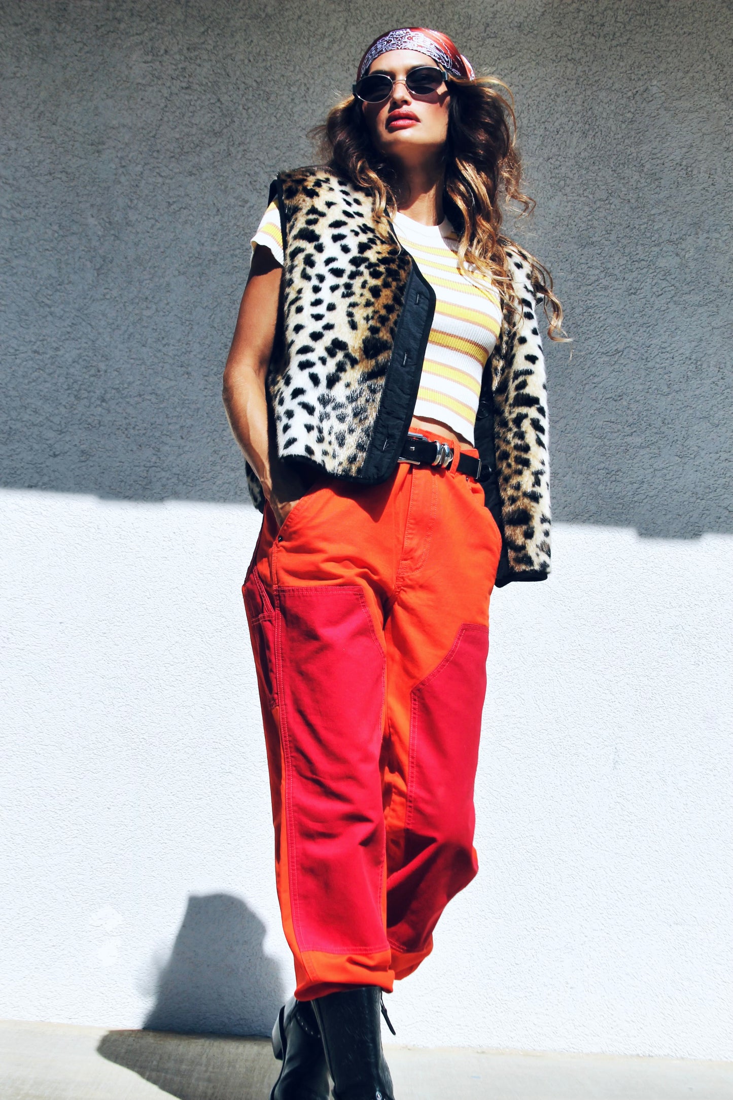 FERAL FELINE faux fur leopard vest, large *FOXY FAVE + ASOS*