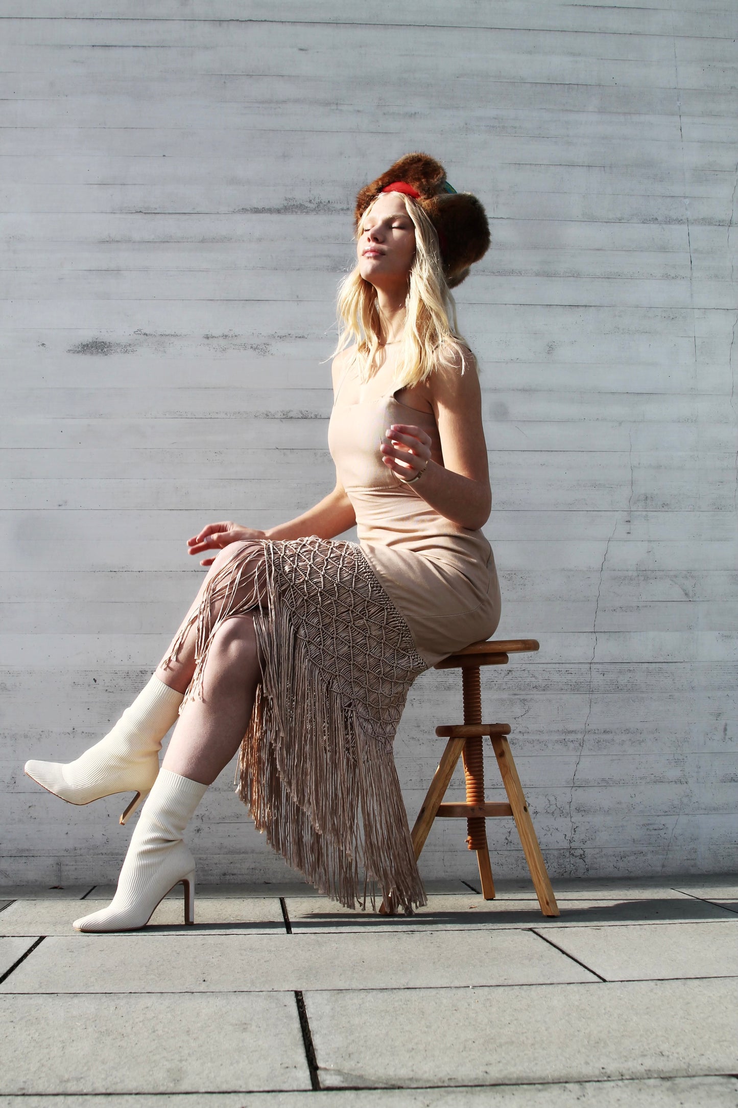 LOVE LETTERS woven fringe + open-back midi dress, size 8 *INTERMIX*