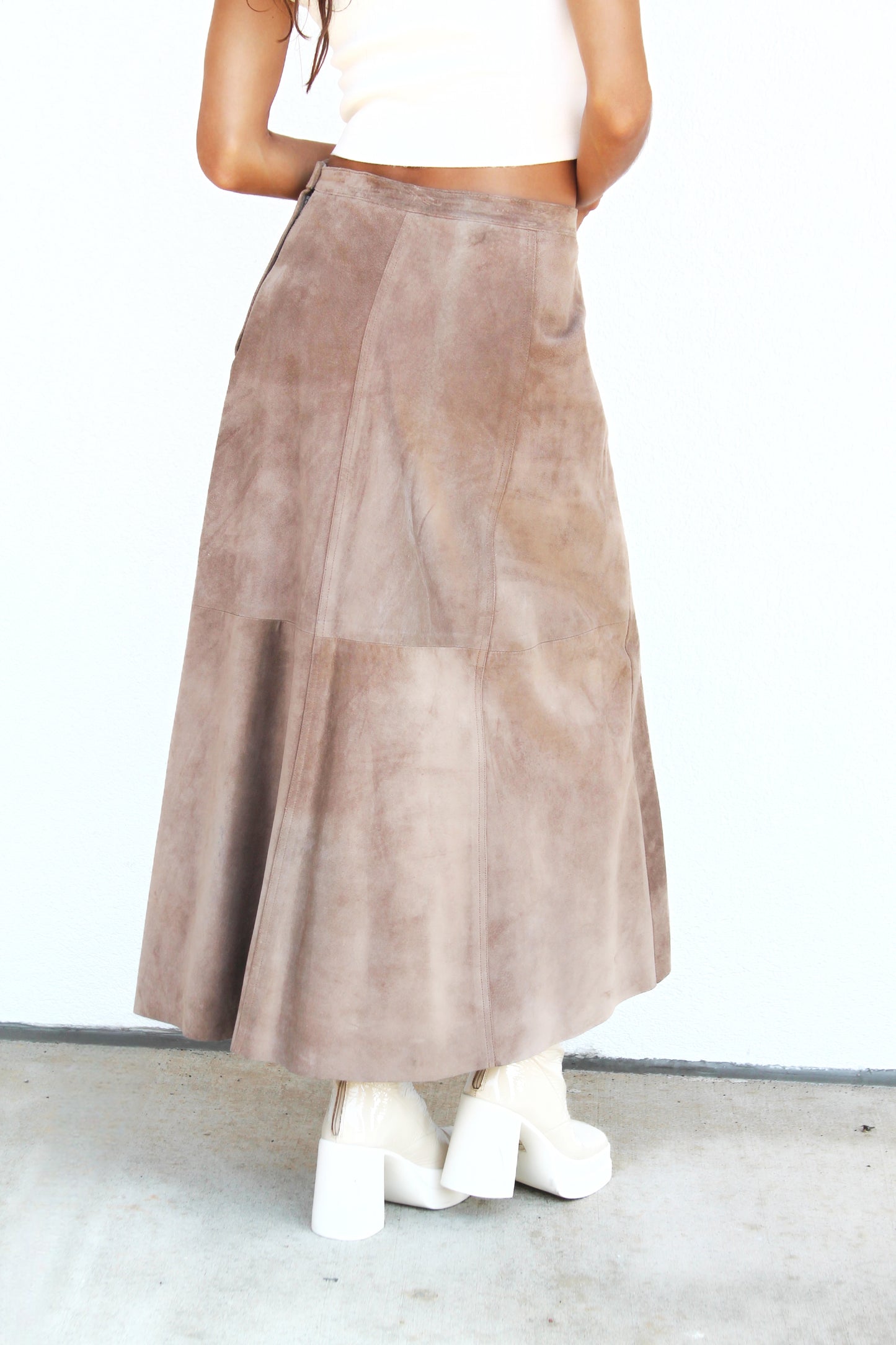 VINTAGE LOVER suede maxi skirt, size 14 *VINTAGE • GENUINE LEATHER*