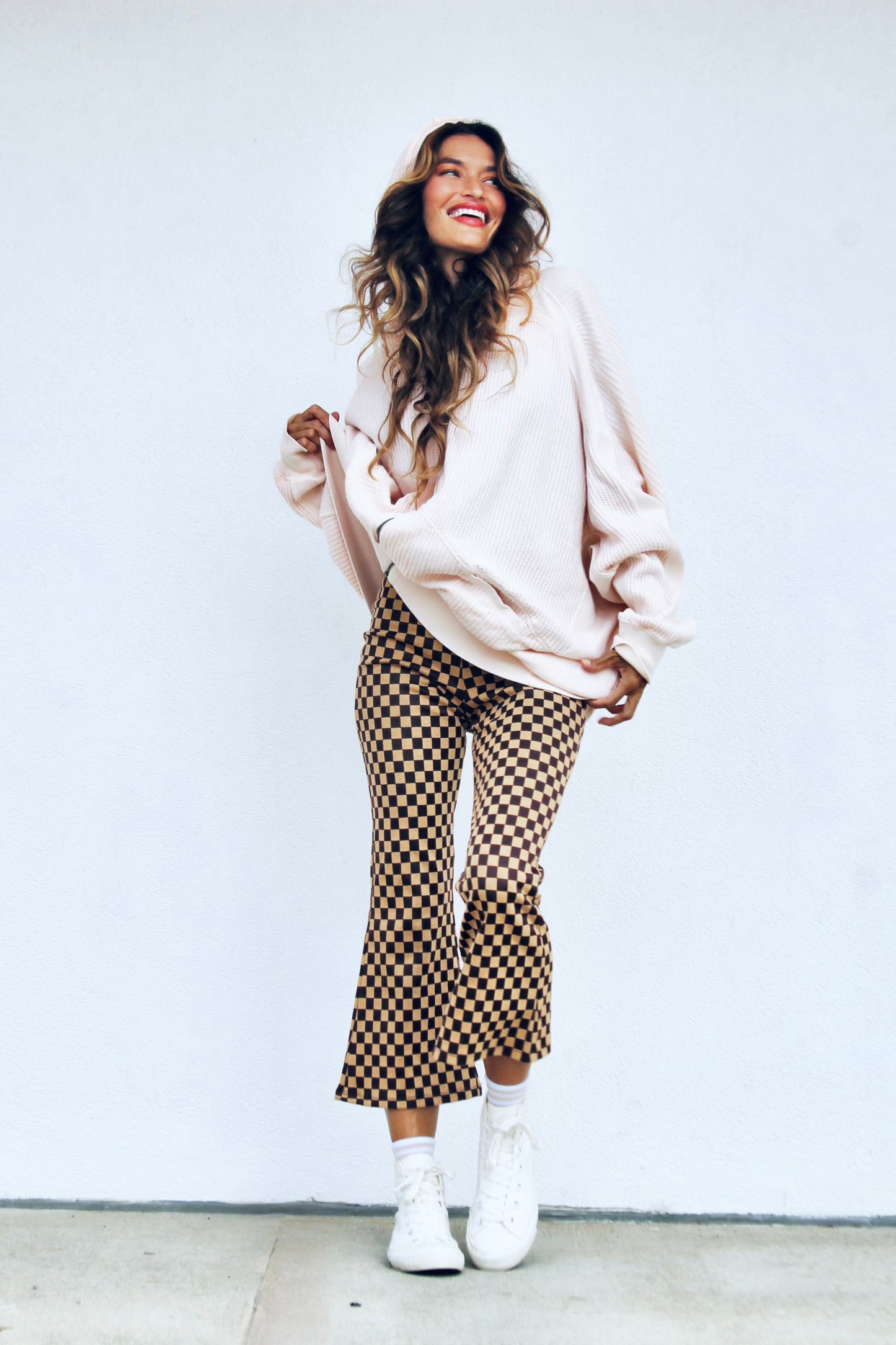 HEART MAKER waffle knit + oversized hoodie, large *FREE PEOPLE*  >> bubble gum pink