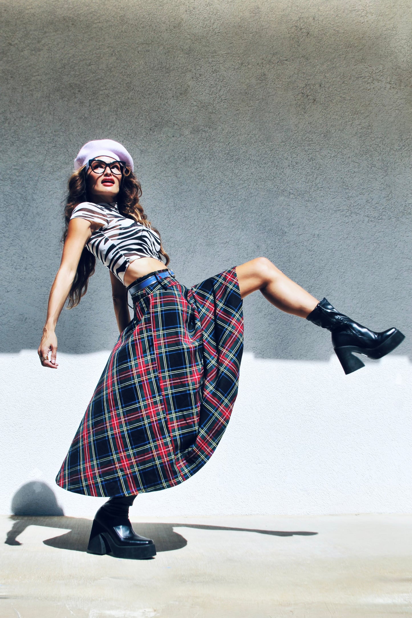FULL GLAMBITION plaid a-line + midi skirt, small >> plaid