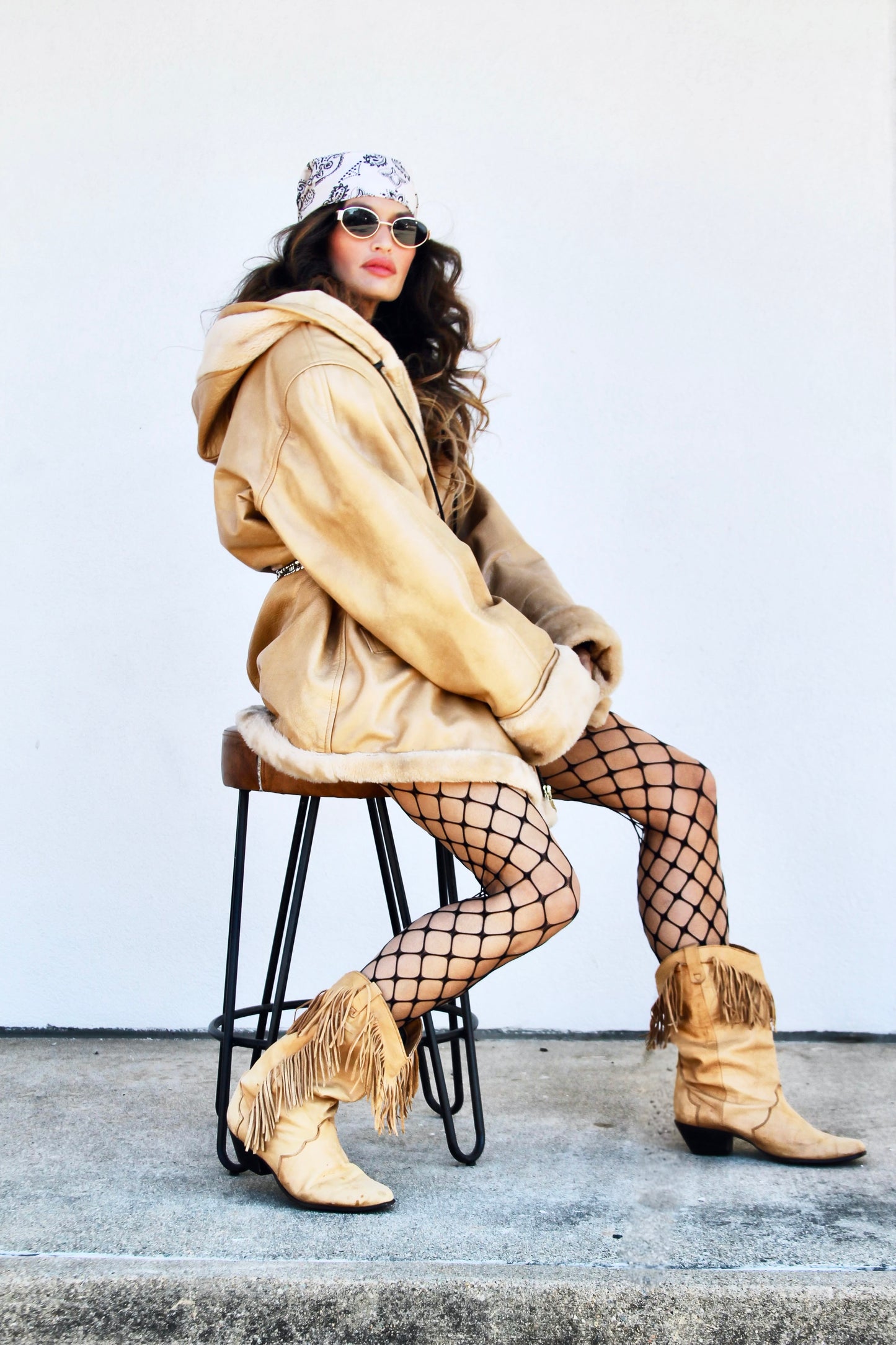 HONEY HUSTLER oversized + hooded leather jacket, 3XL *VINTAGE + 100% GENUINE LEATHER* >> tan