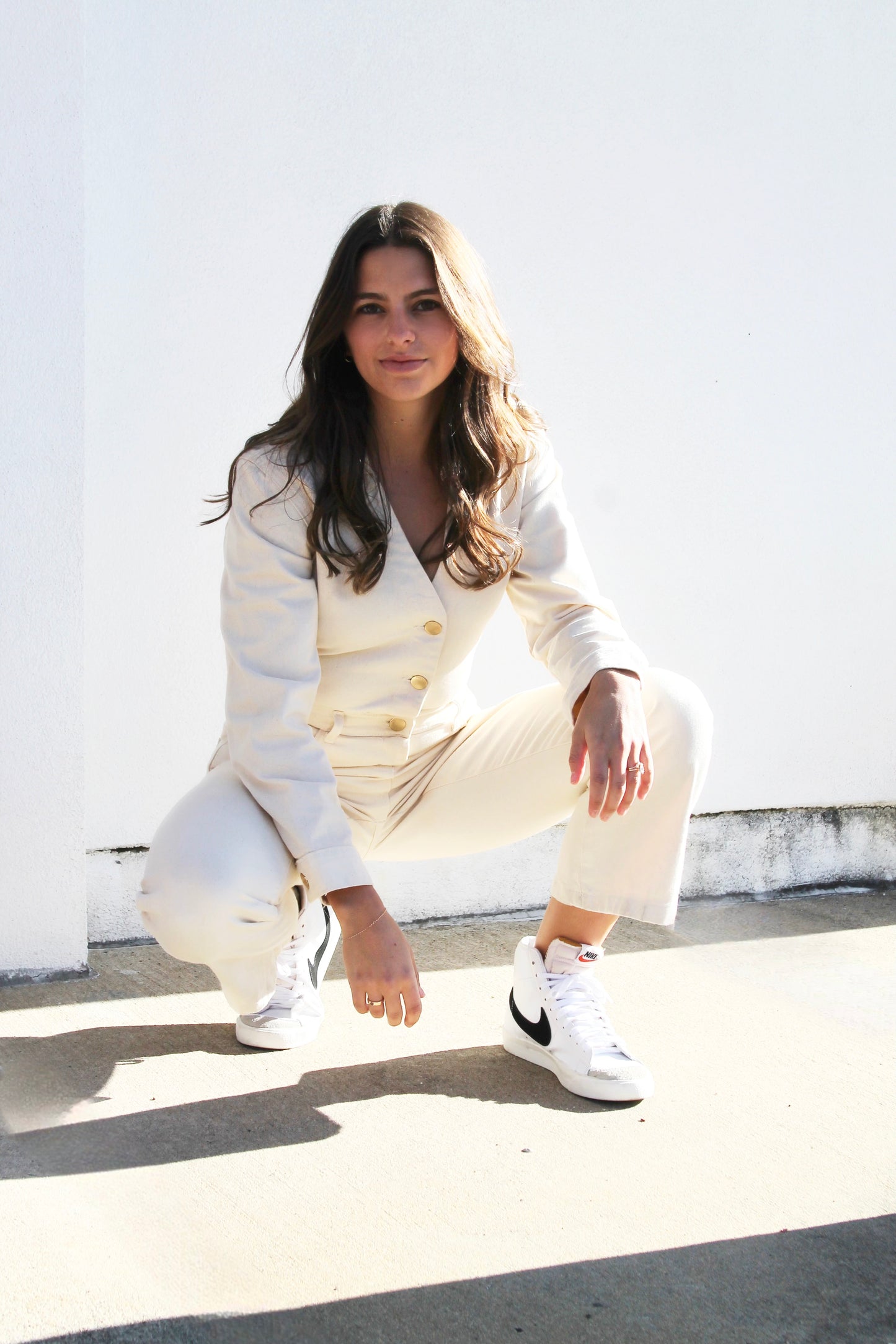 TAKING NAMES white denim jumpsuit, medium