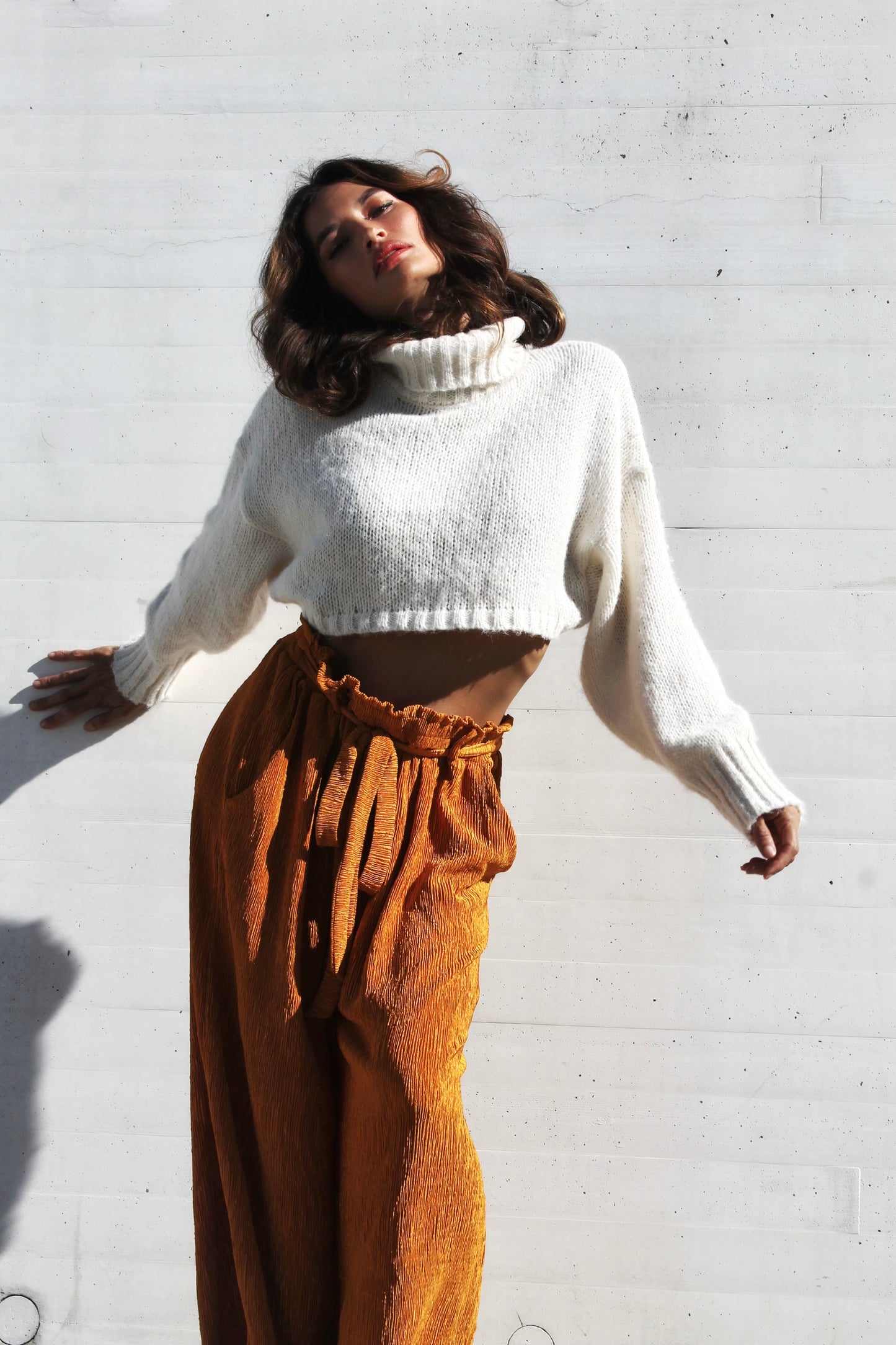 INNER LIGHT wide leg + high waist pants, large >>amber glow