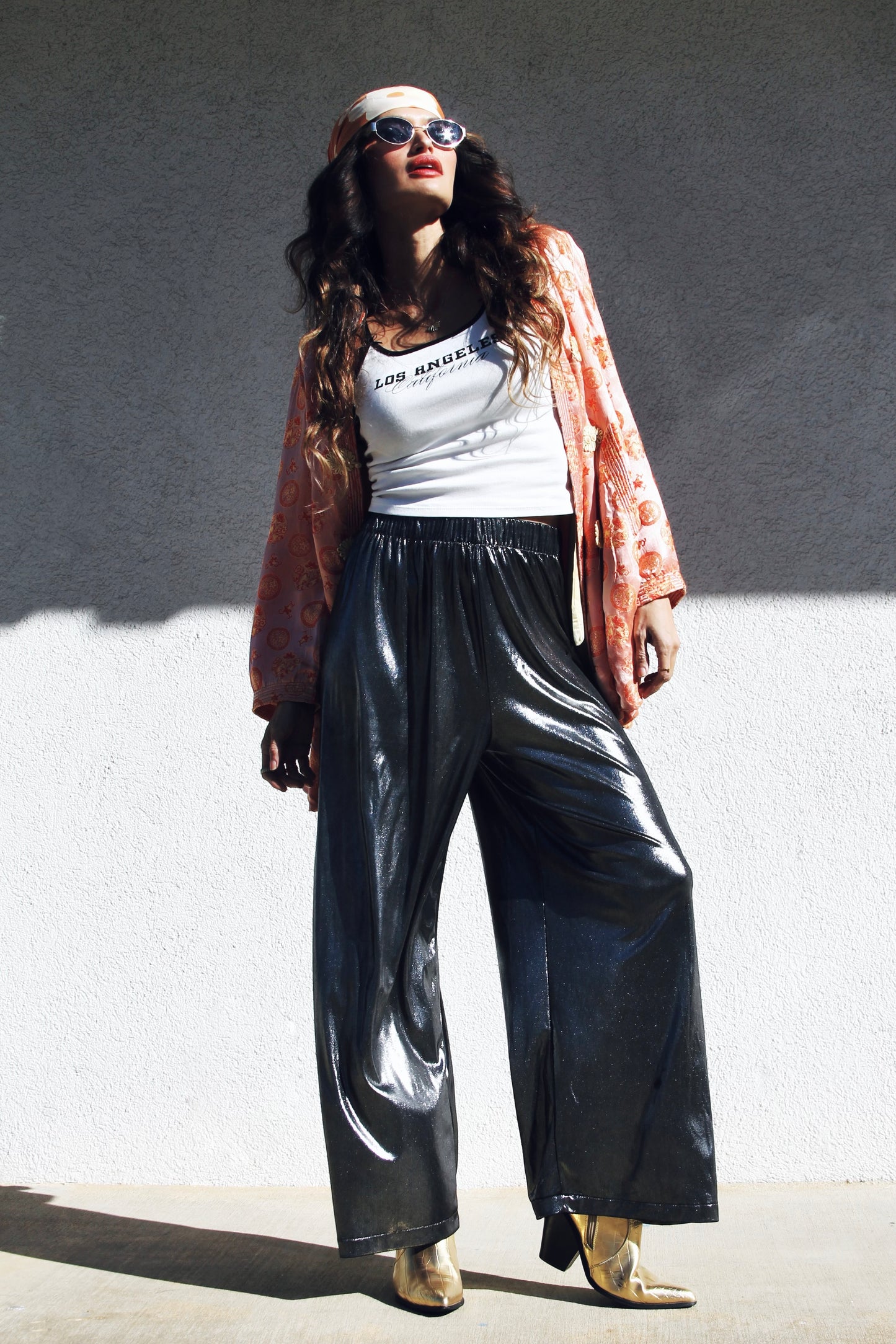 SILVER SIREN wide leg pants, size small, American Apparel >> graphite