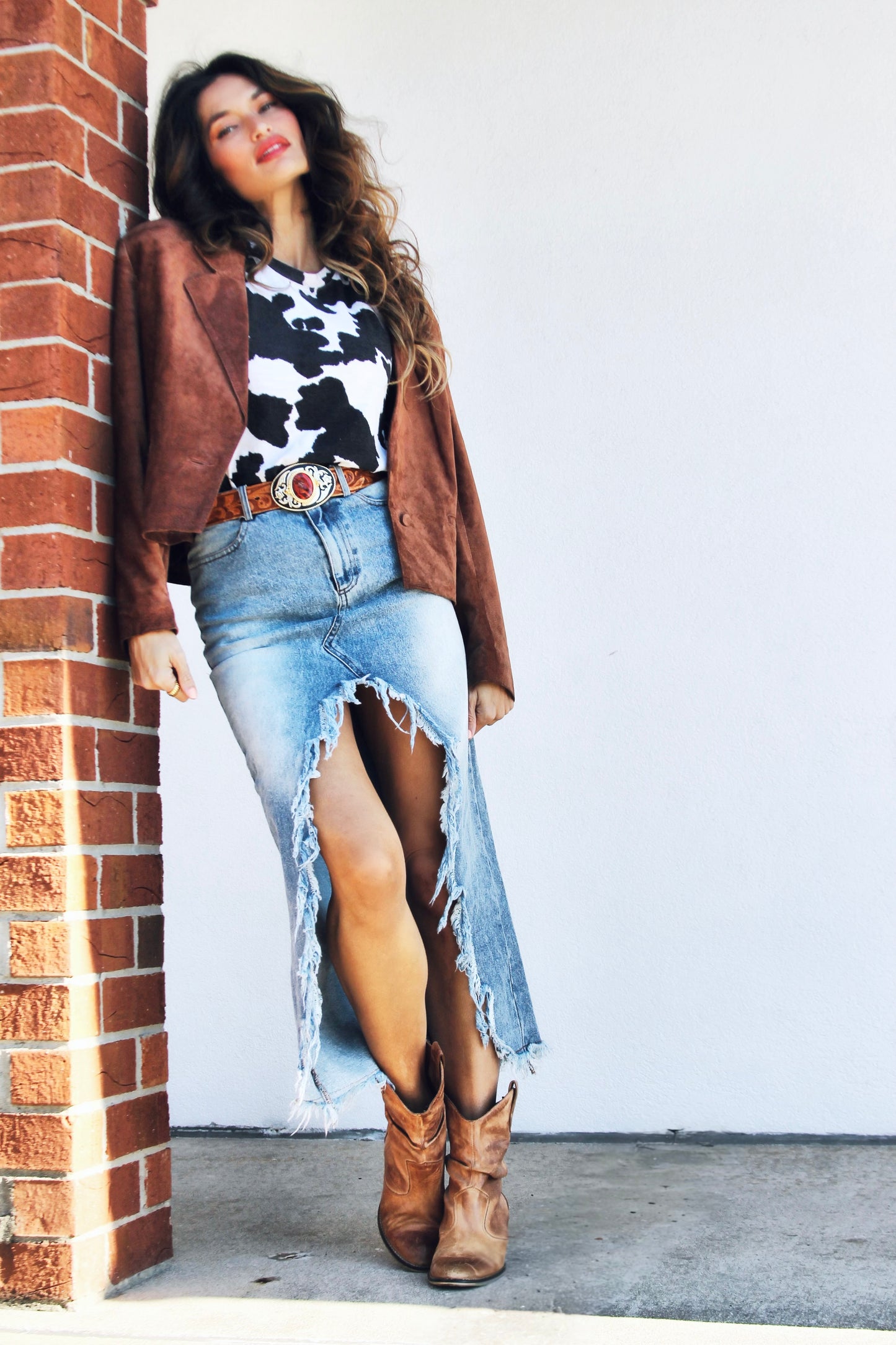 CAFE COWGIRL suede jacket *TRUE VINTAG + 100% GENUINE LEATHER >> chestnut