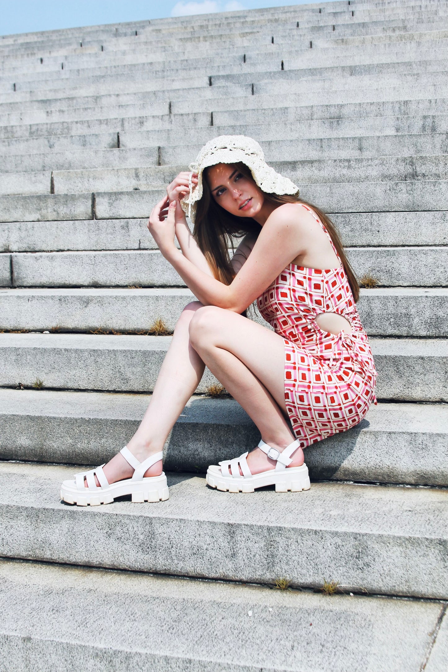SUMMATIME FINE geometric print + cut-out mini dress, medium