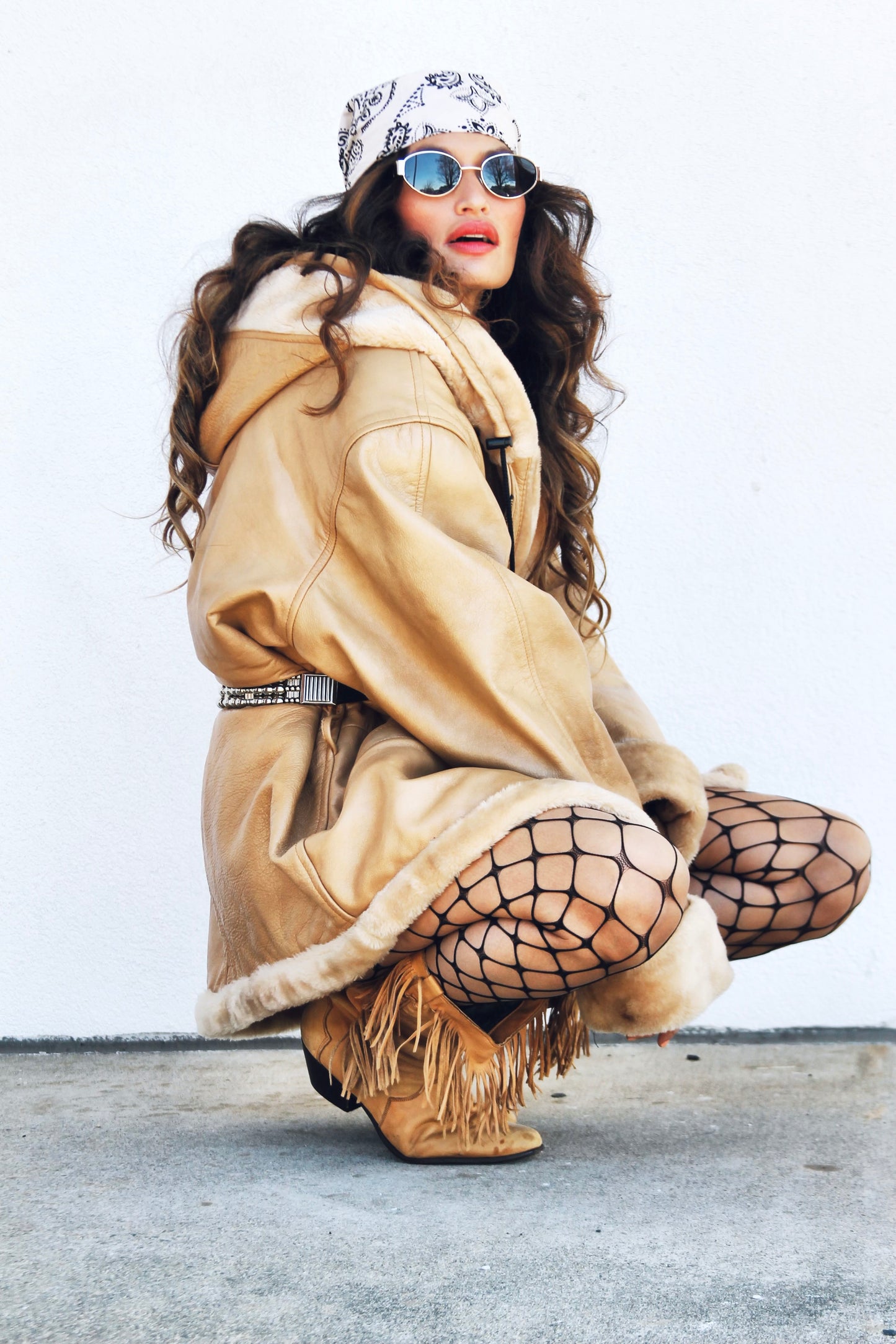 HONEY HUSTLER oversized + hooded leather jacket, 3XL *VINTAGE + 100% GENUINE LEATHER* >> tan
