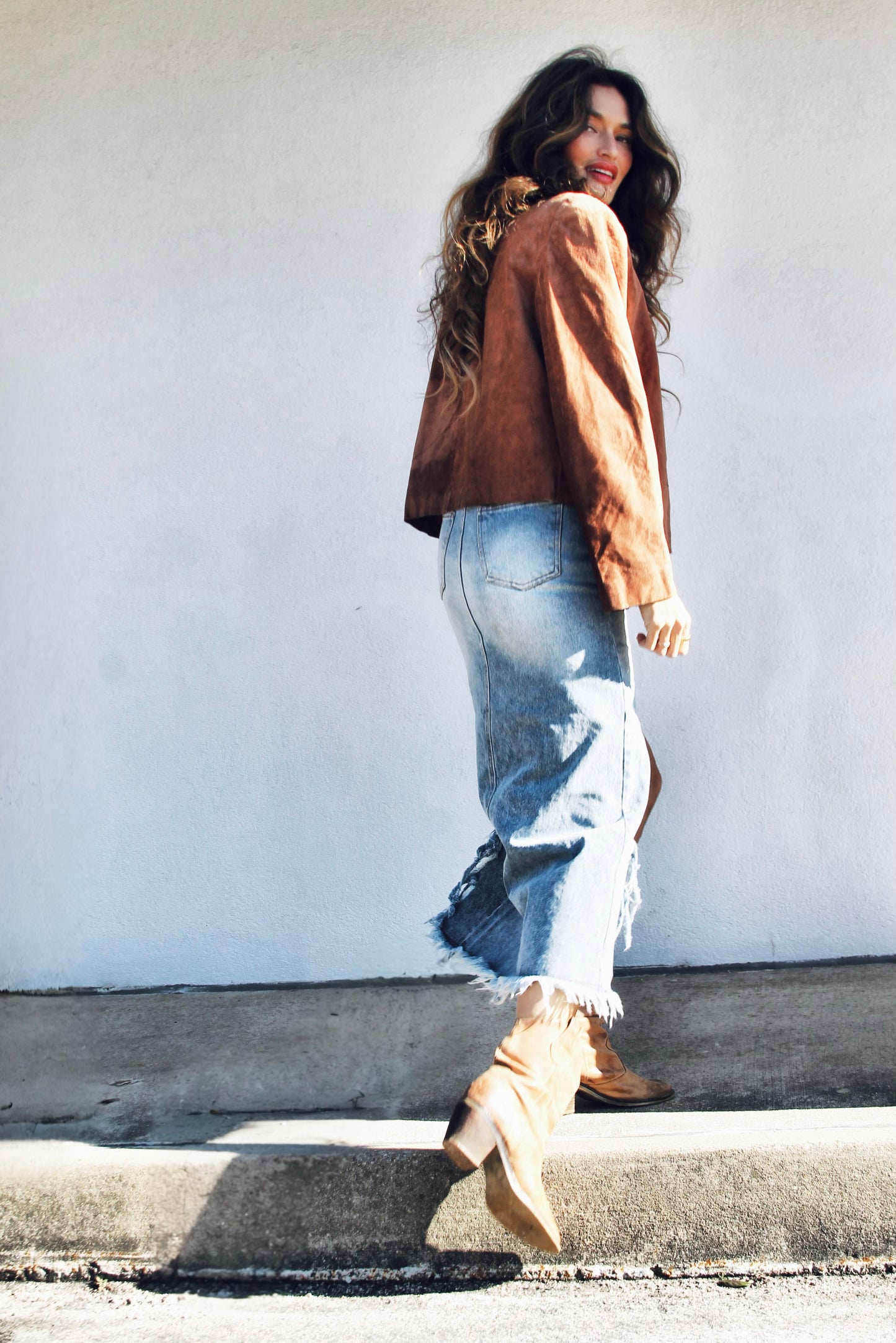 CAFE COWGIRL suede jacket *TRUE VINTAG + 100% GENUINE LEATHER >> chestnut