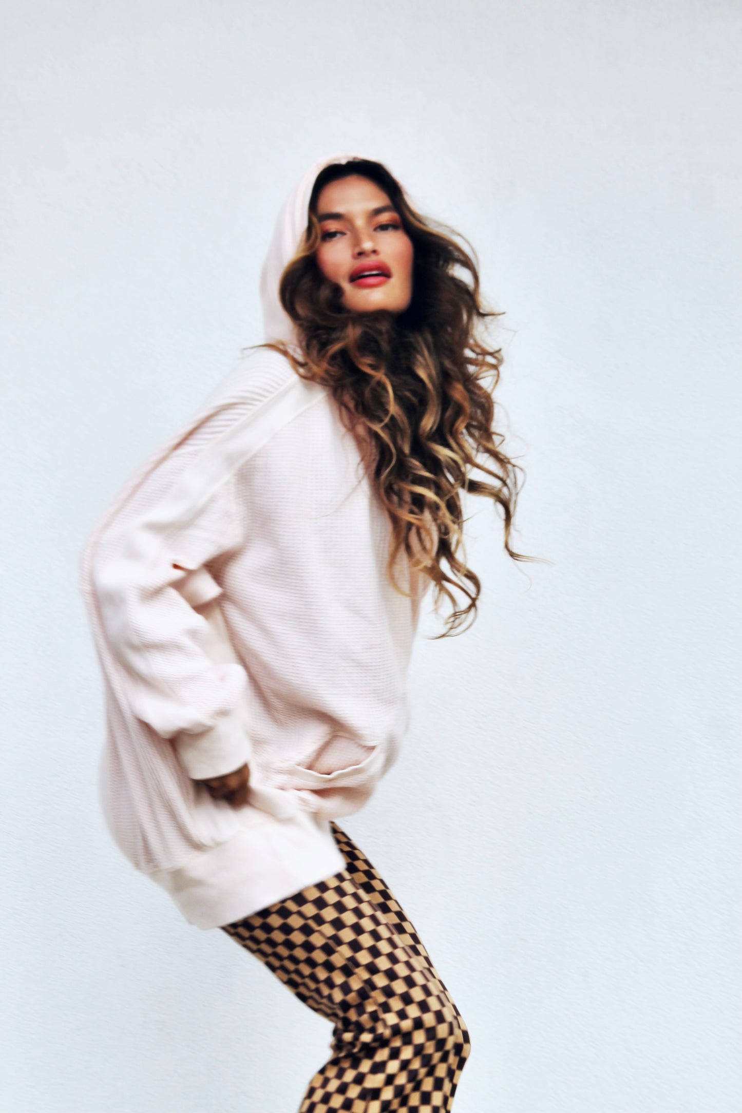 HEART MAKER waffle knit + oversized hoodie, large *FREE PEOPLE*  >> bubble gum pink