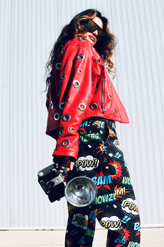 YOUNG AND RECKLESS leather moto jacket *VINTAGE + 100% GENUINE LEATHER* >> candy apple red