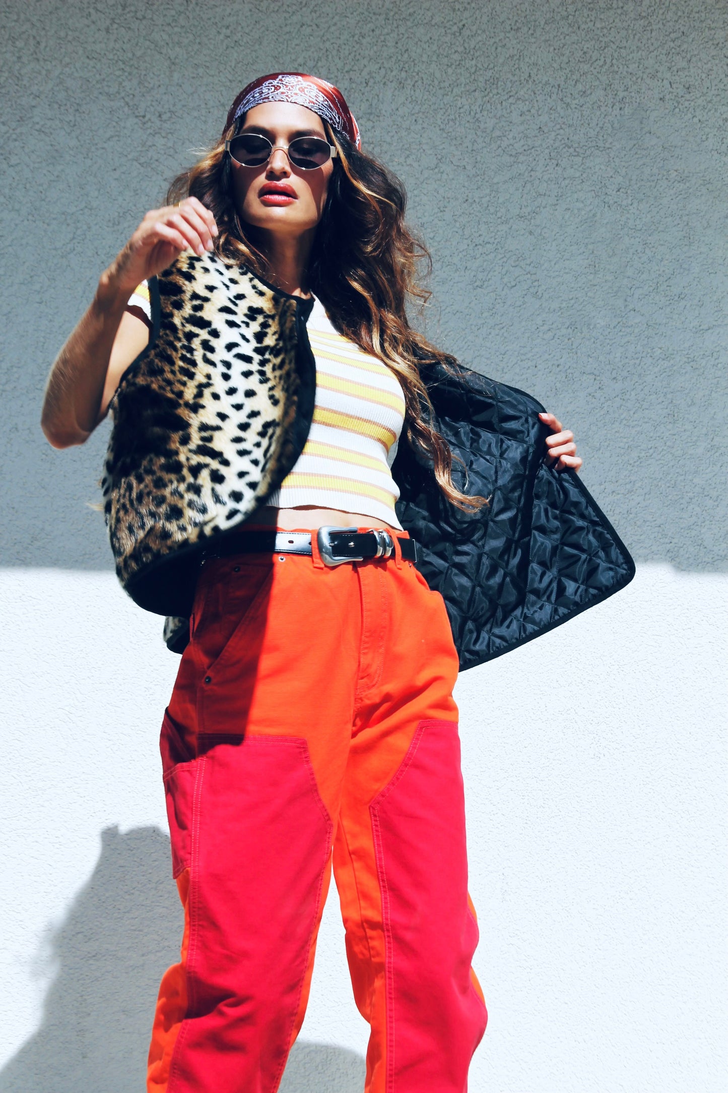 FERAL FELINE faux fur leopard vest, large *FOXY FAVE + ASOS*