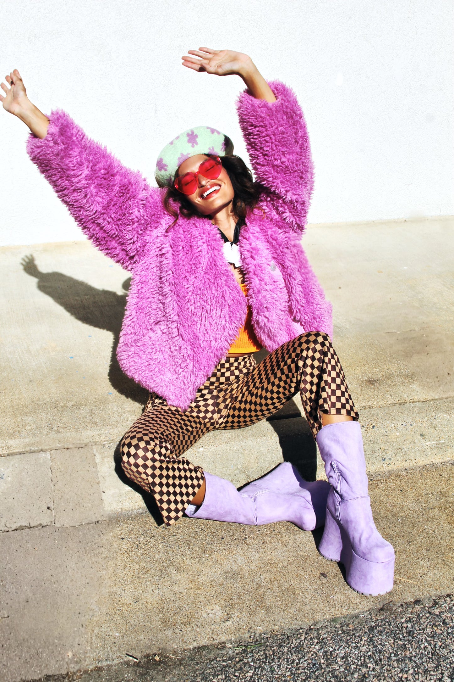 BERRY NAUGHTY OR NICE oversized + cropped shag jacket, medium *FREE PEOPLE* >> wild berry