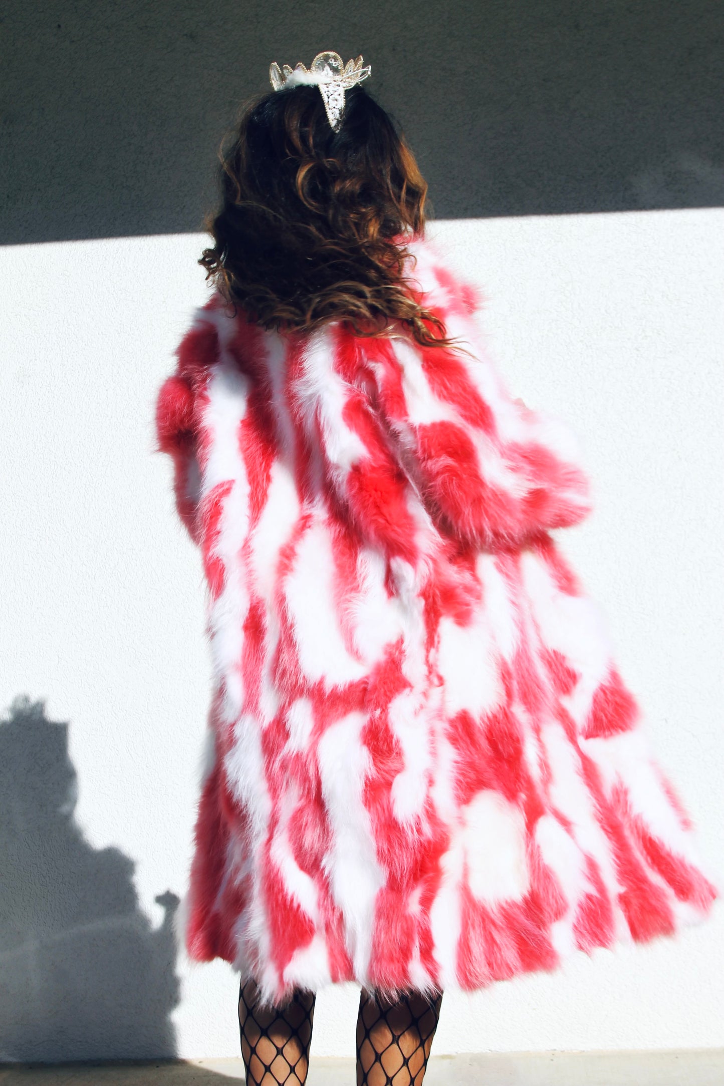 SHOW PONY psychedelic fur coat *100% GENUINE FUR + VINTAGE* truly one of a kind >> pink & white