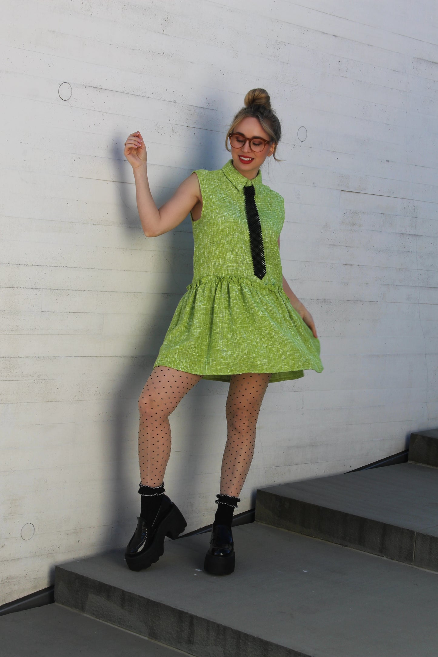 NEED FOR TWEED collard + tweed oversized shirtdress, oversized small  >> chartreuse