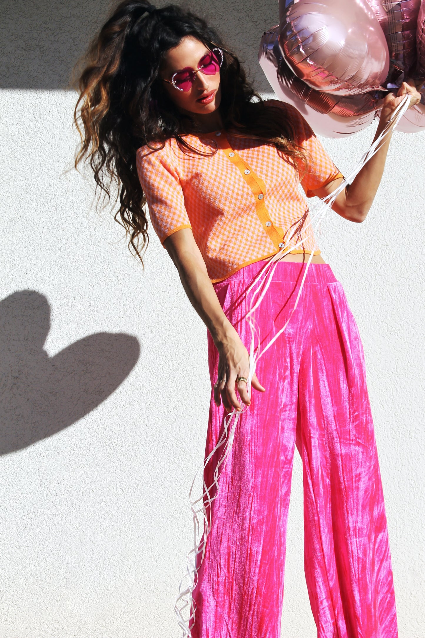 MS. MOXIE short sleeve cardigan, size small >> sherbet orange + pink