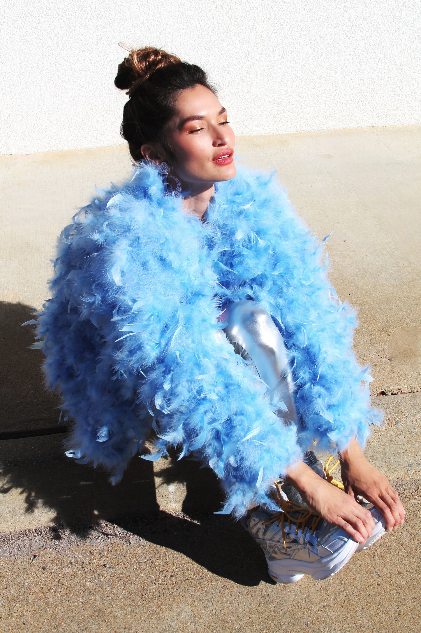 11:11 powder-blue feather coat, medium *GENUINE FEATHERS*