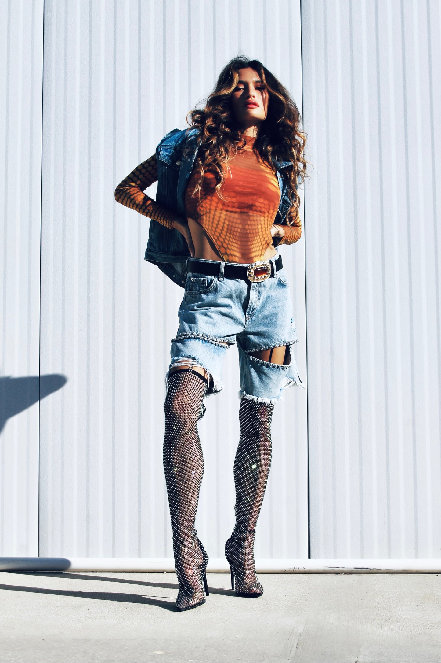 EMPOWER hand painted denim vest, large *FOXY FABLE ORIGINAL + FOXY FAVE + VINTAGE >> medium wash