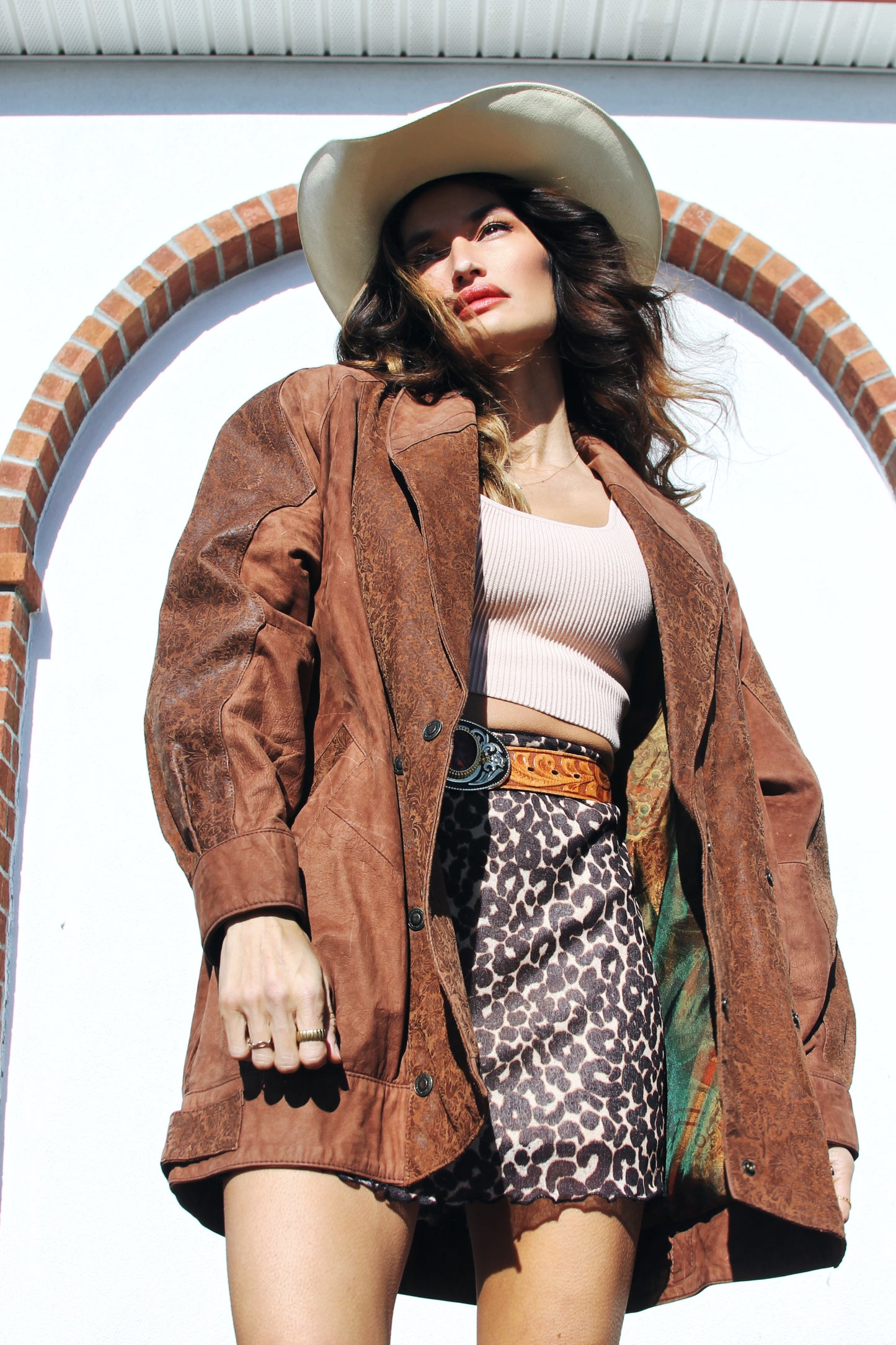 FOXY FAWN oversized leather bomber jacket, size 14/16 *TRUE VINTAGE + GENUINE LEATHER* >> tawny brown