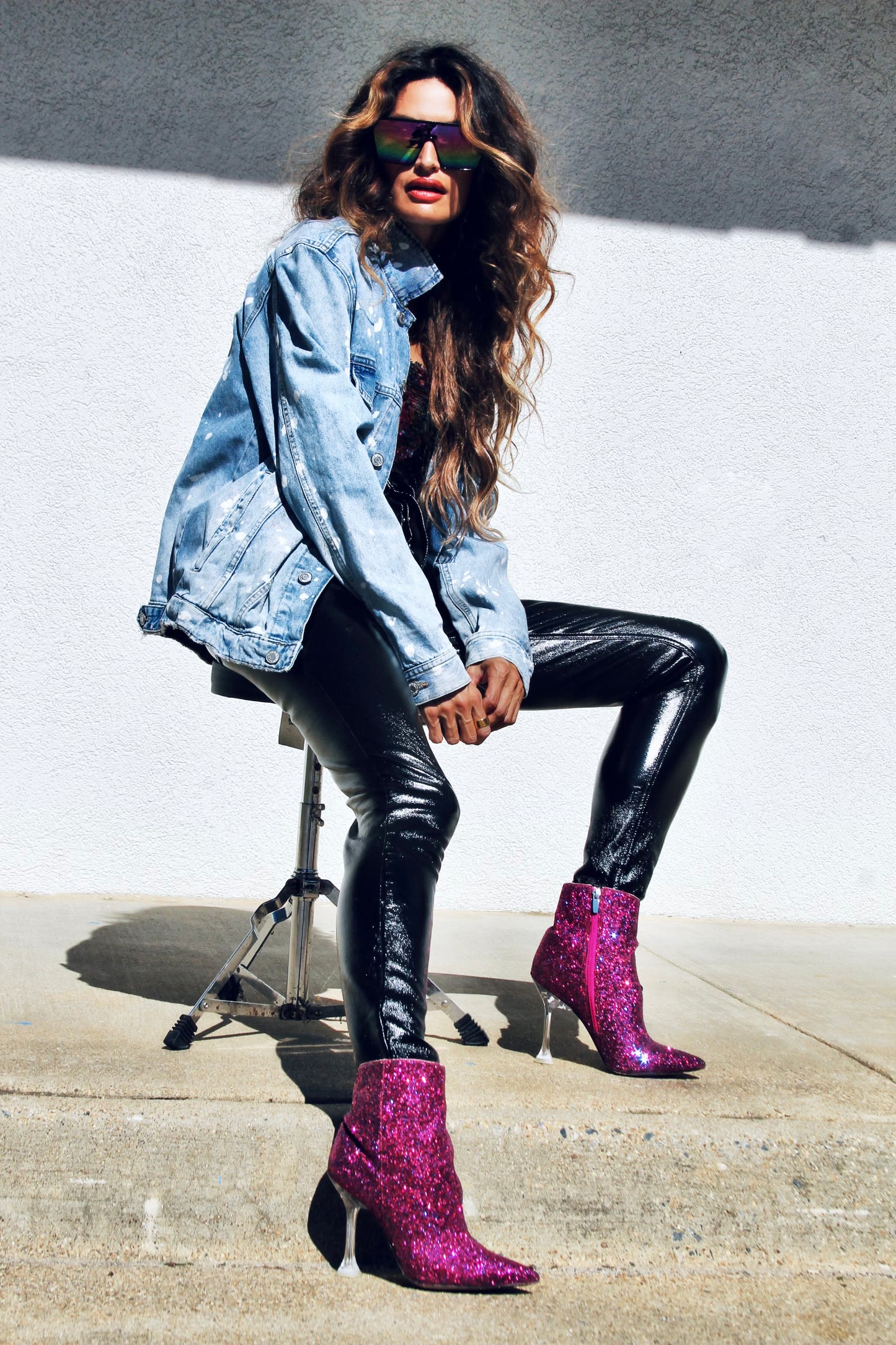 MUSE hand painted + bleach splatter denim jacket, medium *FOXY FABLE ORIGINAL + FOXY FAVE* >> light wash