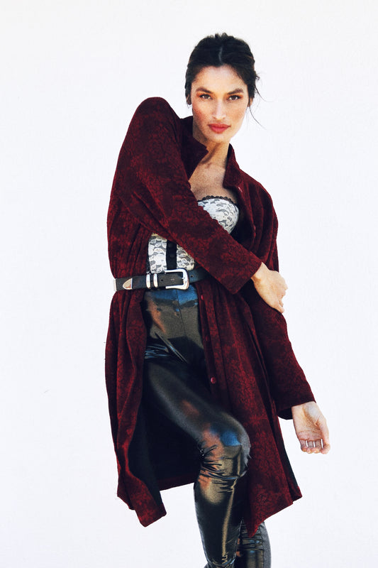 NOCTURNAL ROUGE midi length cardigan, size 0 *VINTAGE* >> blood red