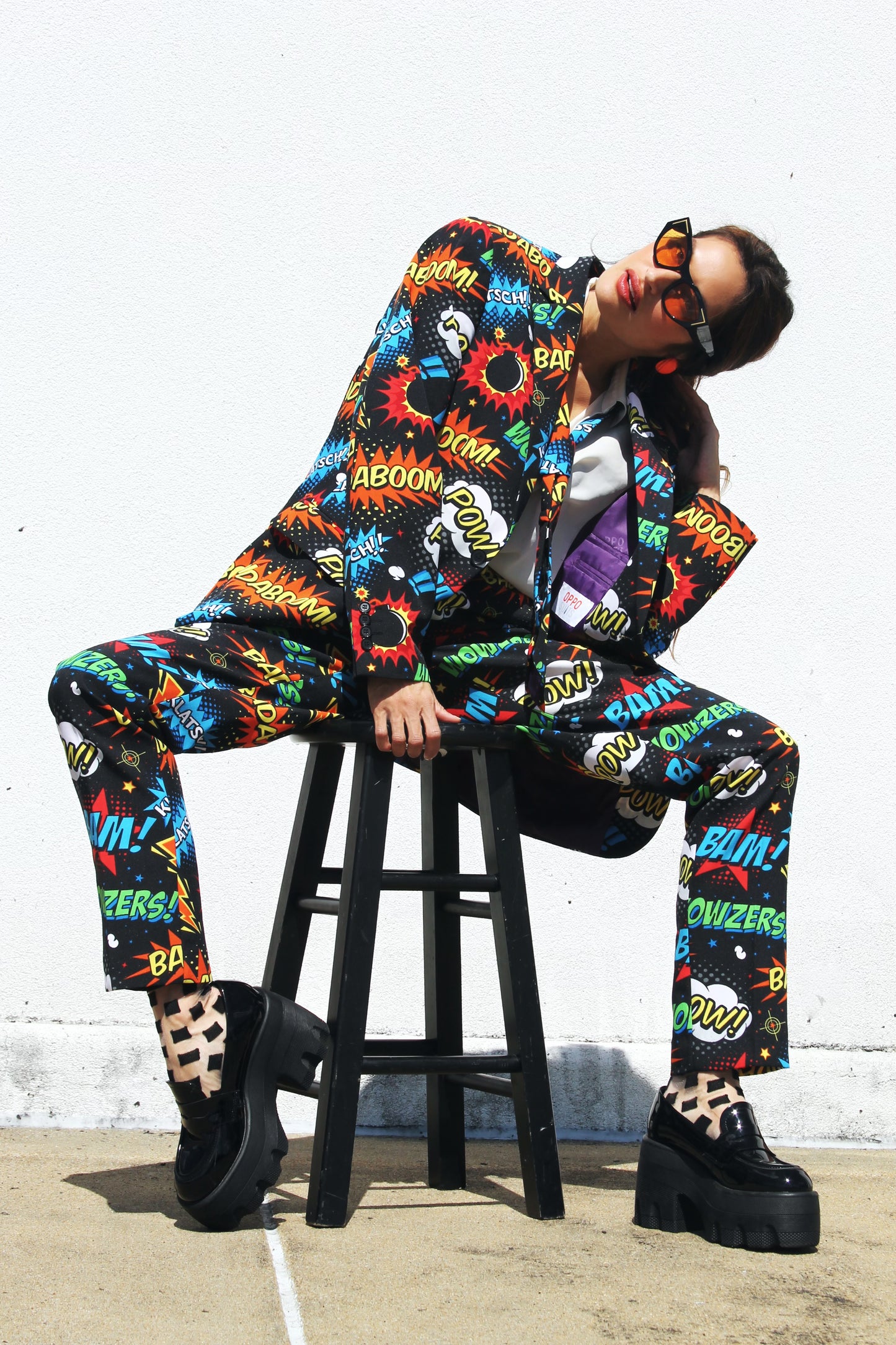 BADABING BADABOOM pop art + comic book inspired slacks, size 38 *PART OF A SET * Opposuits >> multicolored on black