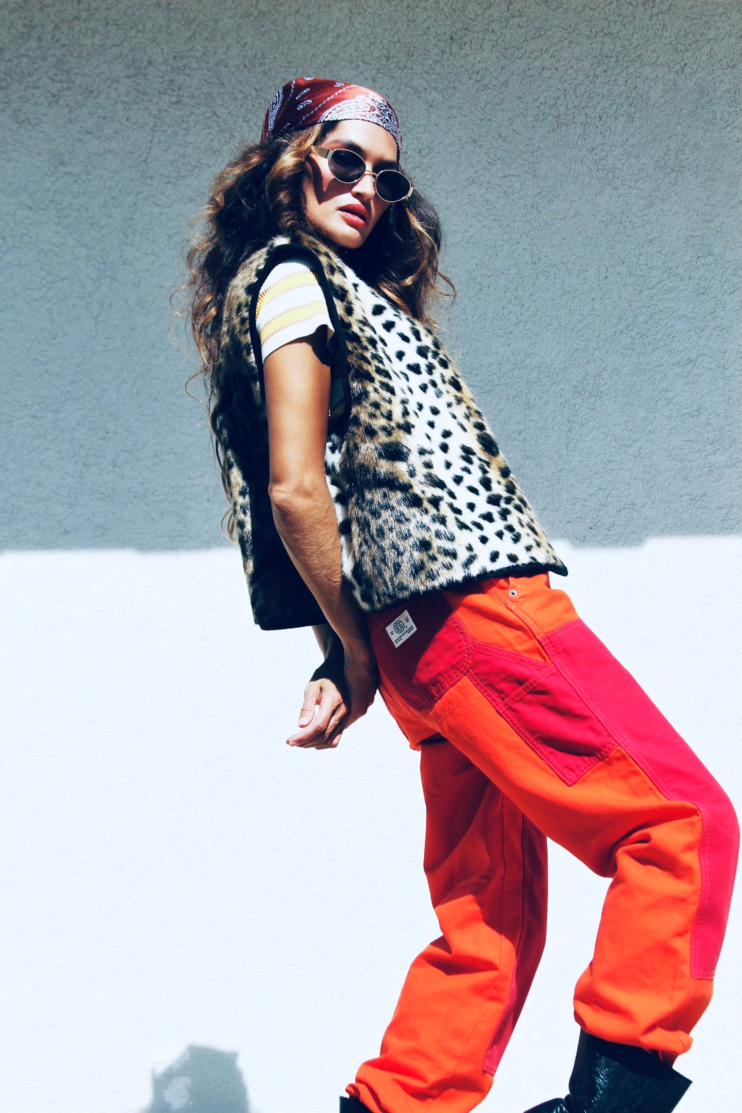 FERAL FELINE faux fur leopard vest, large *FOXY FAVE + ASOS*