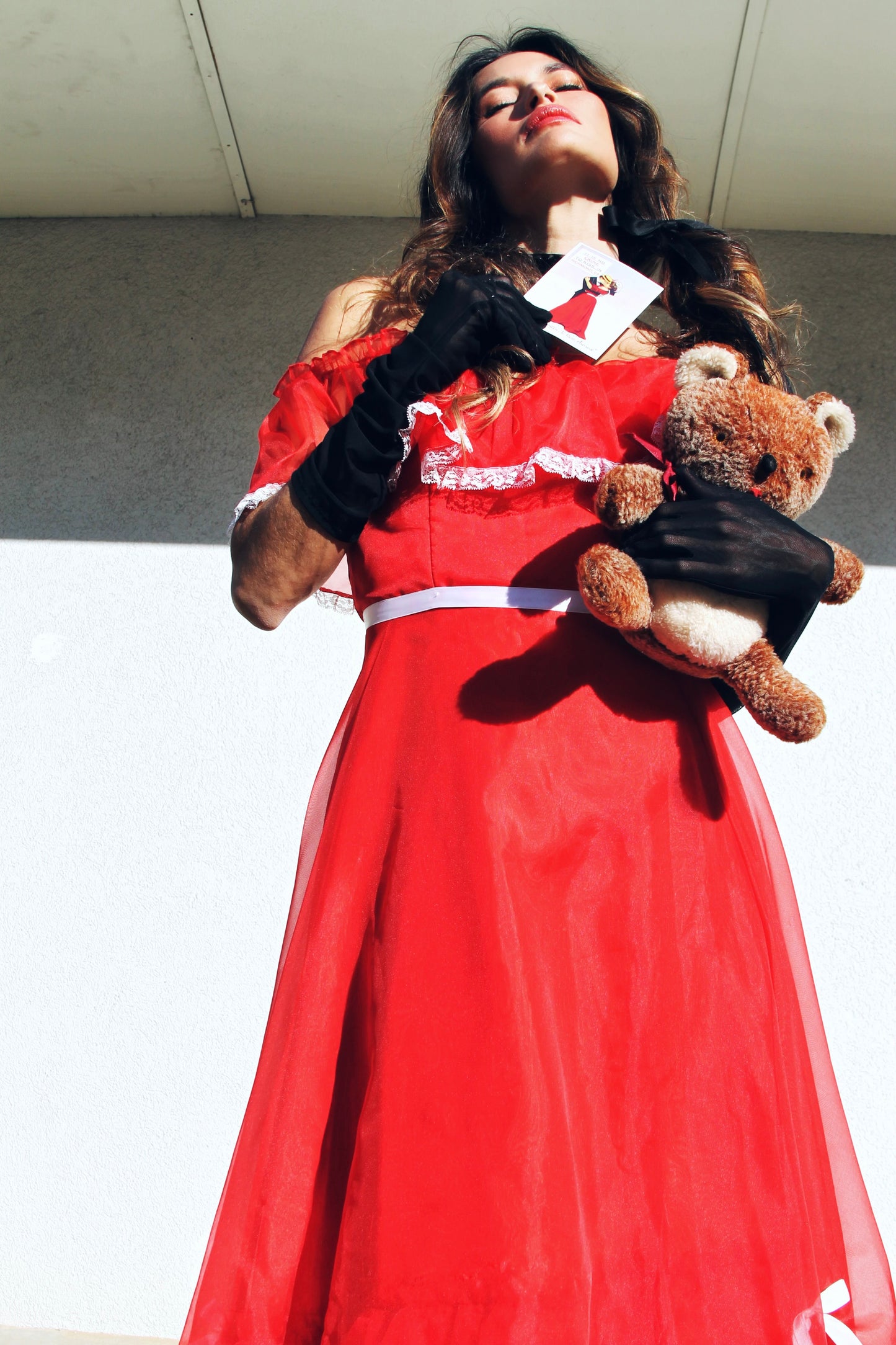 ROSES ARE RED off the shoulder midi dress *TRUE VINTAGE + FOXY FAVE* XS>> red + white accents